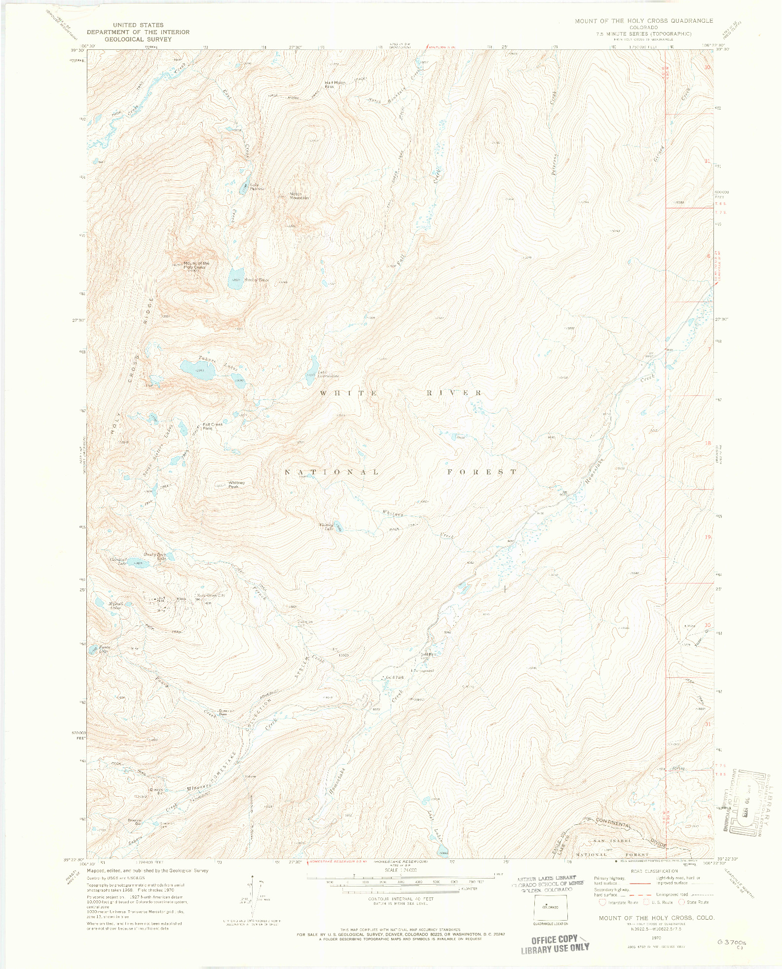 USGS 1:24000-SCALE QUADRANGLE FOR MOUNT OF THE HOLY CROSS, CO 1970