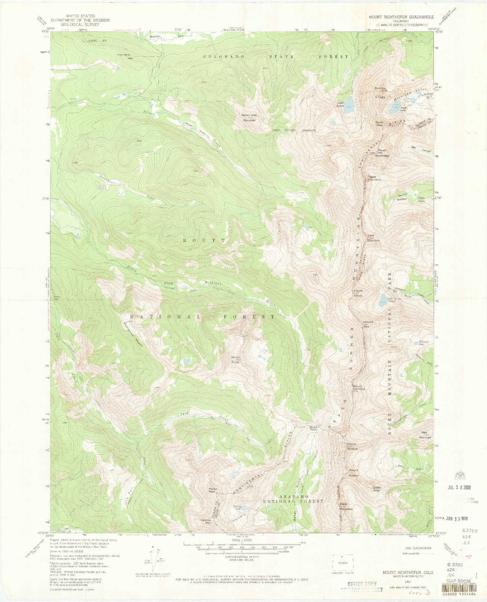 USGS 1:24000-SCALE QUADRANGLE FOR MOUNT RICHTHOFEN, CO 1957