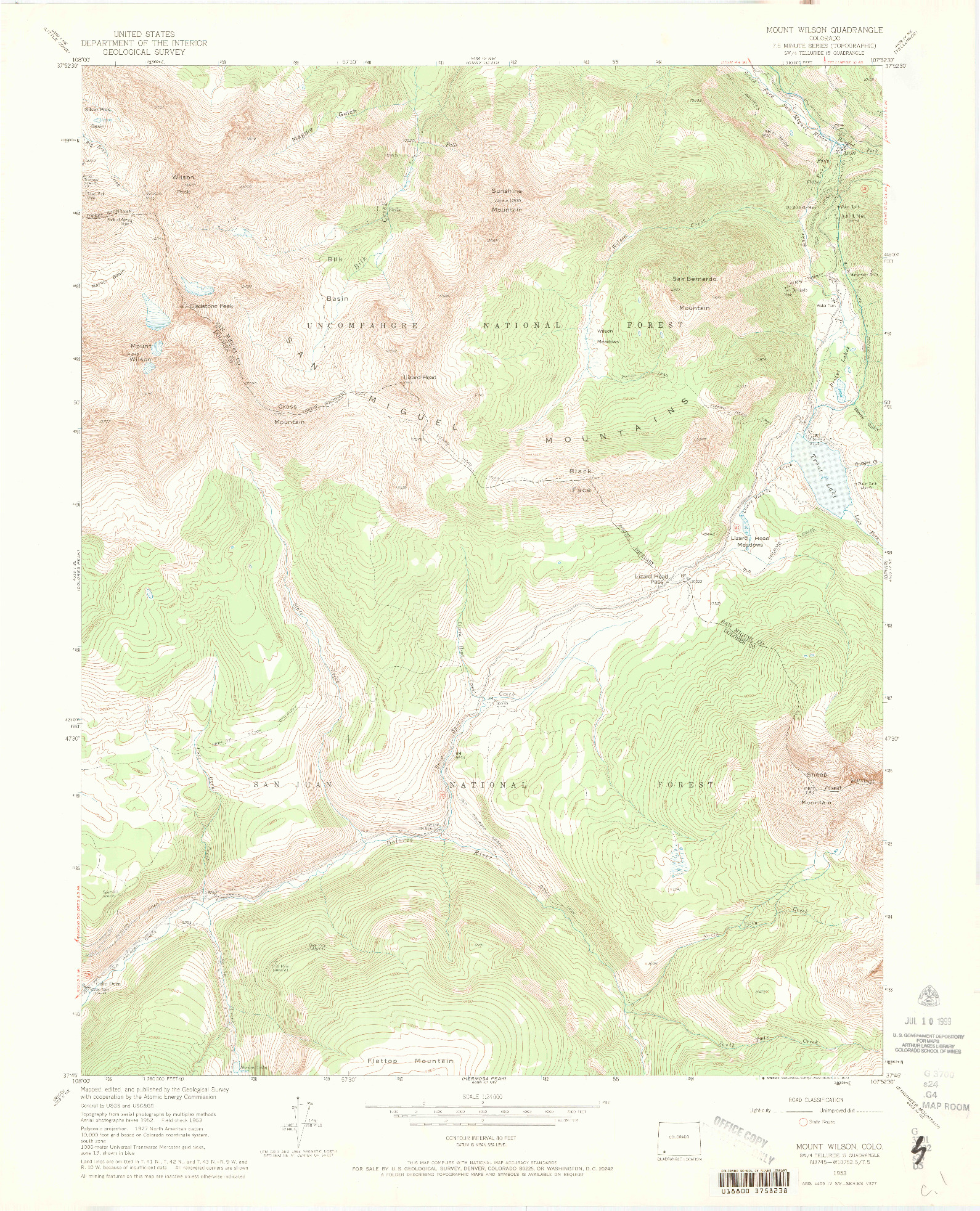 USGS 1:24000-SCALE QUADRANGLE FOR MOUNT WILSON, CO 1953