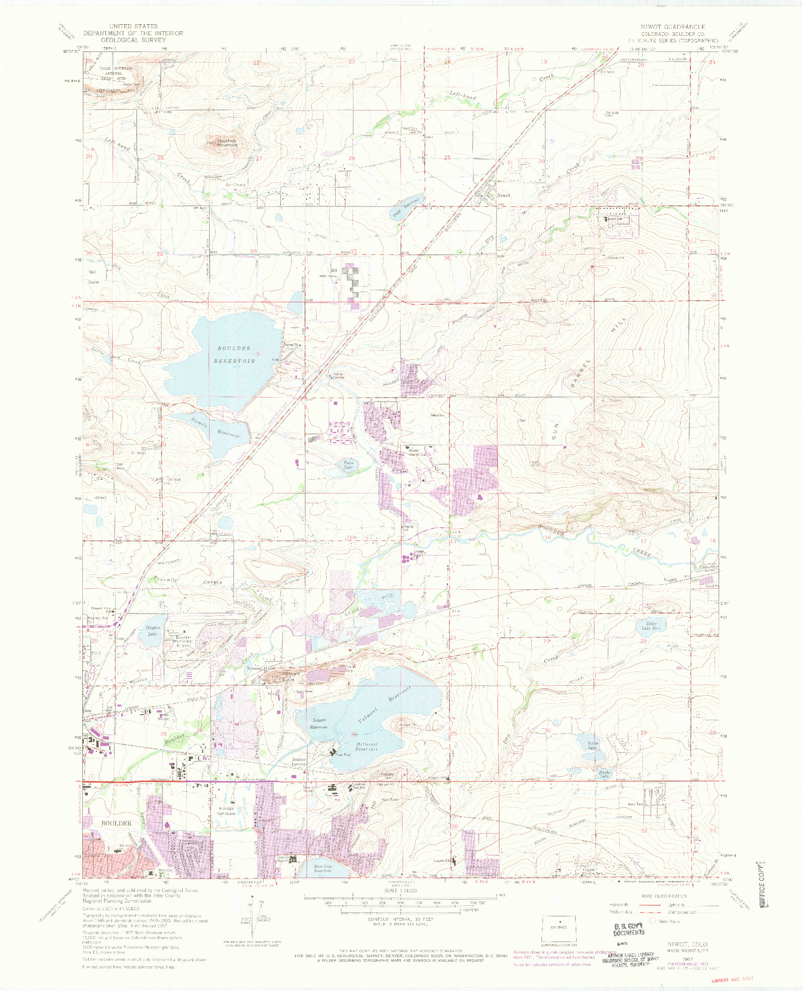 USGS 1:24000-SCALE QUADRANGLE FOR NIWOT, CO 1967