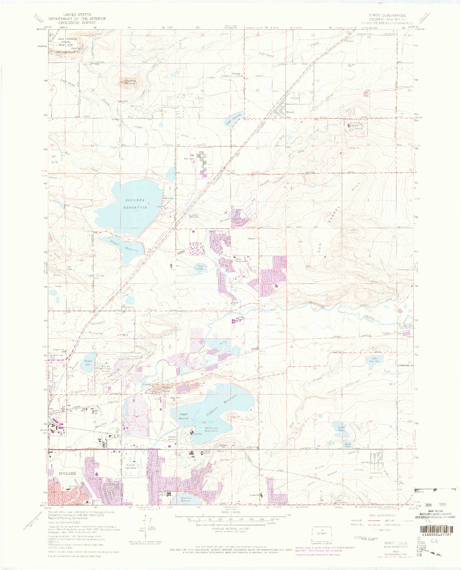 USGS 1:24000-SCALE QUADRANGLE FOR NIWOT, CO 1967