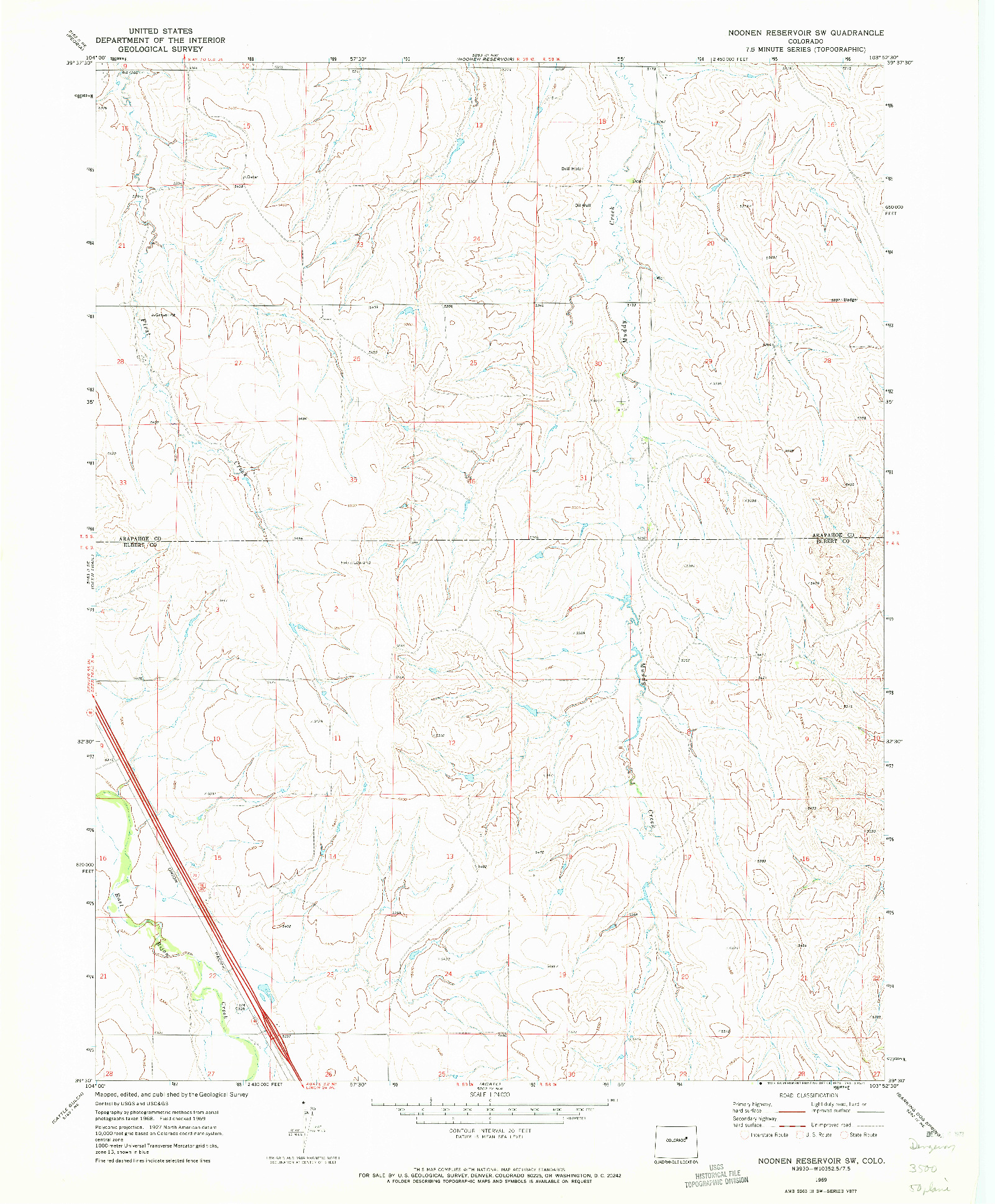 USGS 1:24000-SCALE QUADRANGLE FOR NOONEN RESERVOIR SW, CO 1969
