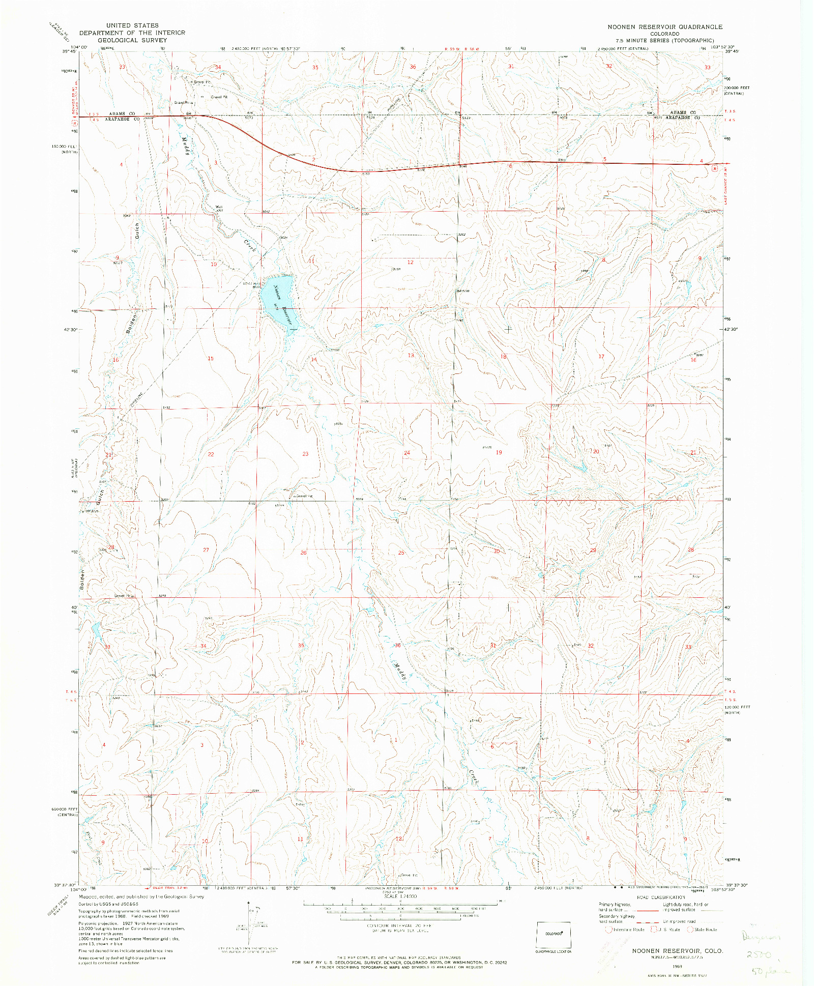 USGS 1:24000-SCALE QUADRANGLE FOR NOONEN RESERVOIR, CO 1969