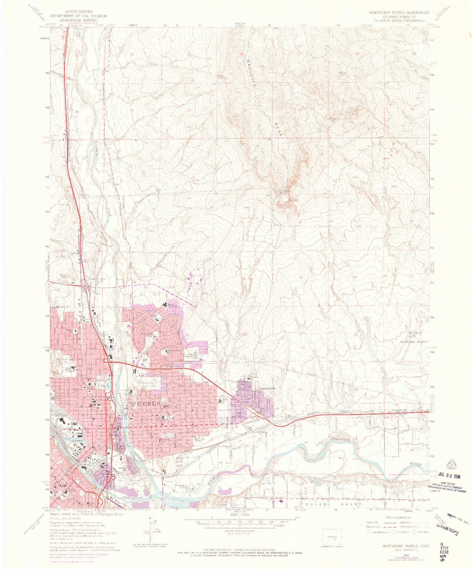 USGS 1:24000-SCALE QUADRANGLE FOR NORTHEAST PUEBLO, CO 1961