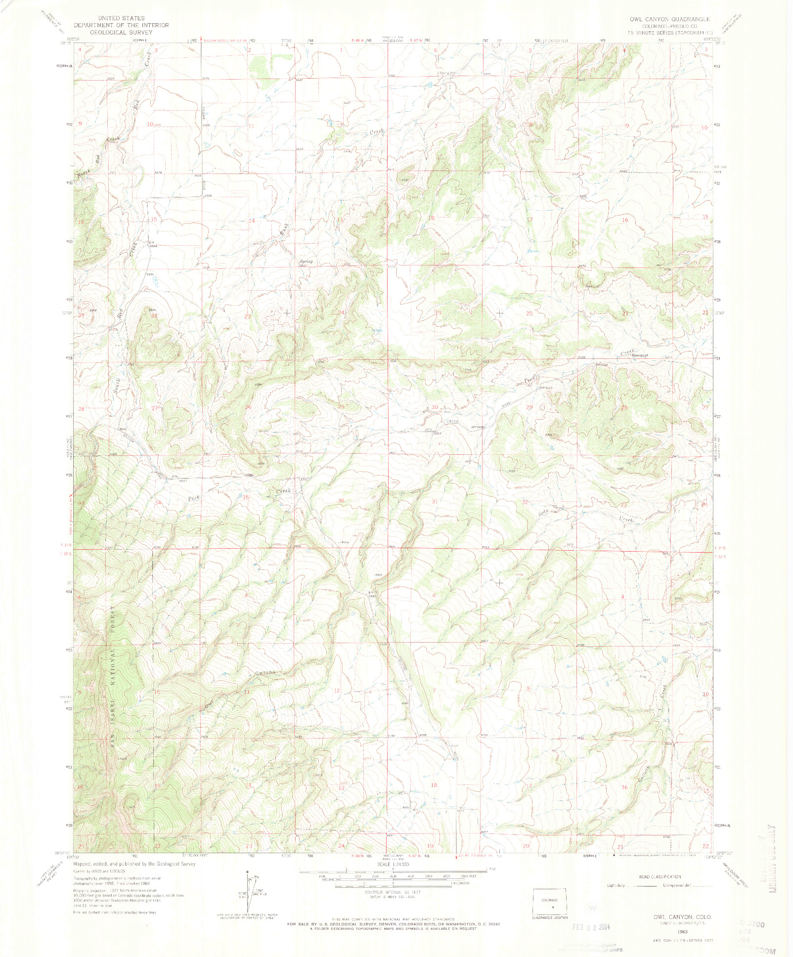 USGS 1:24000-SCALE QUADRANGLE FOR OWL CANYON, CO 1963