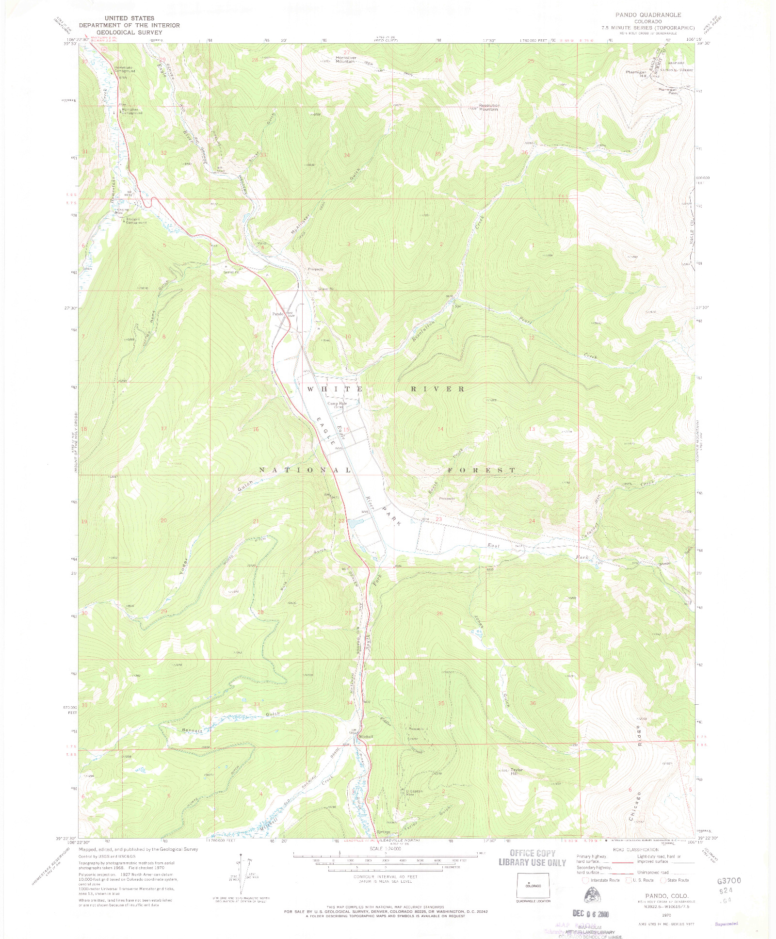 USGS 1:24000-SCALE QUADRANGLE FOR PANDO, CO 1970