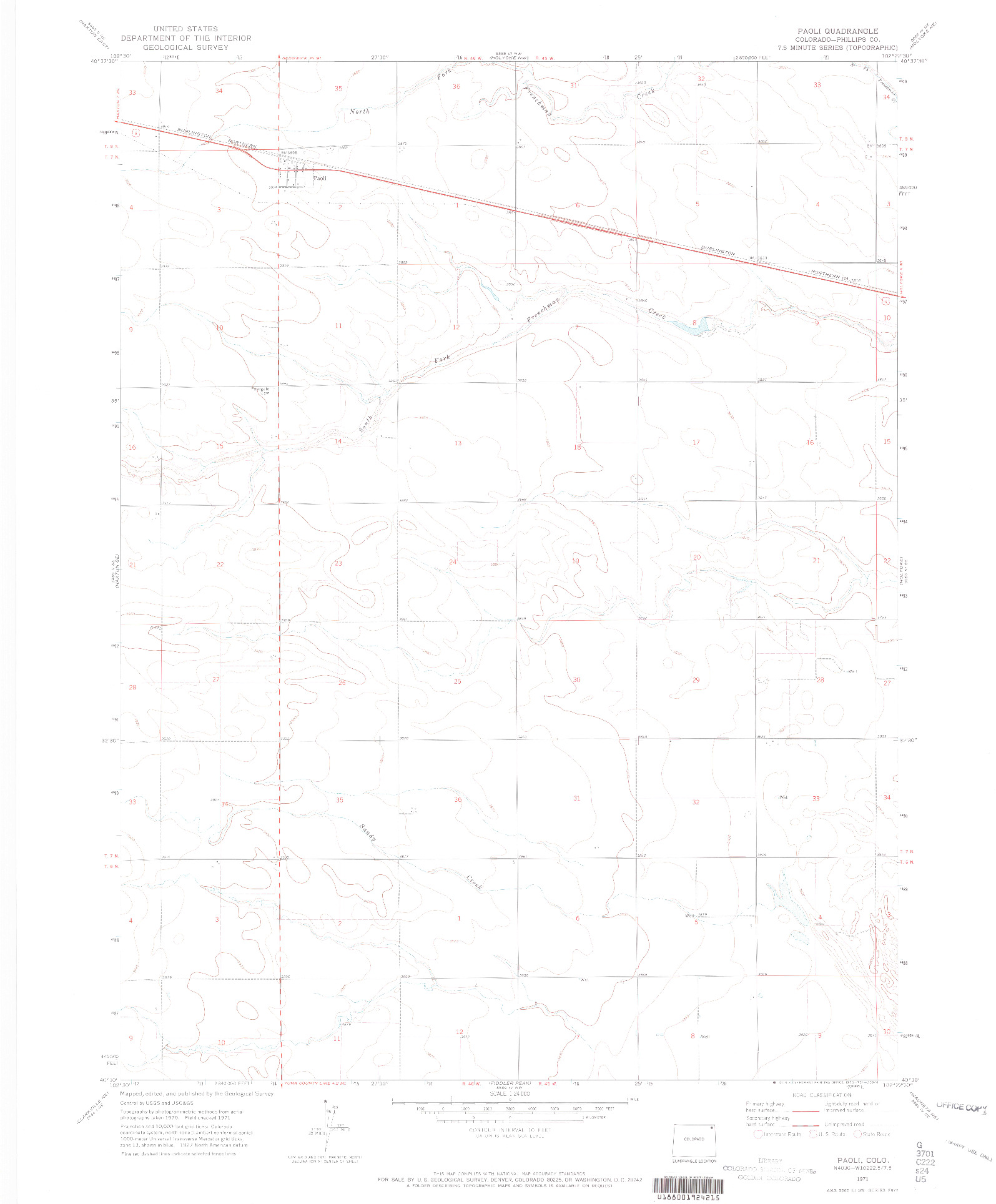 USGS 1:24000-SCALE QUADRANGLE FOR PAOLI, CO 1971