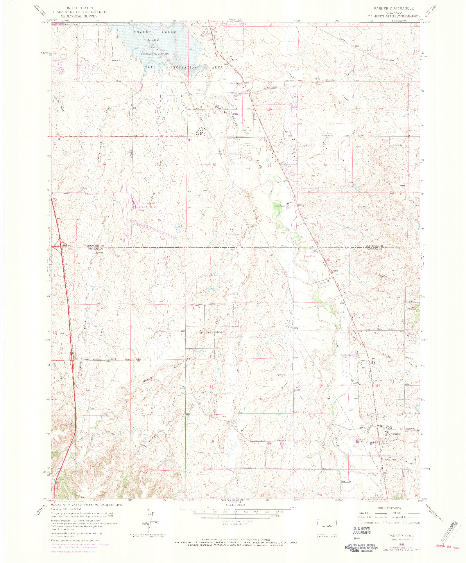 USGS 1:24000-SCALE QUADRANGLE FOR PARKER, CO 1965