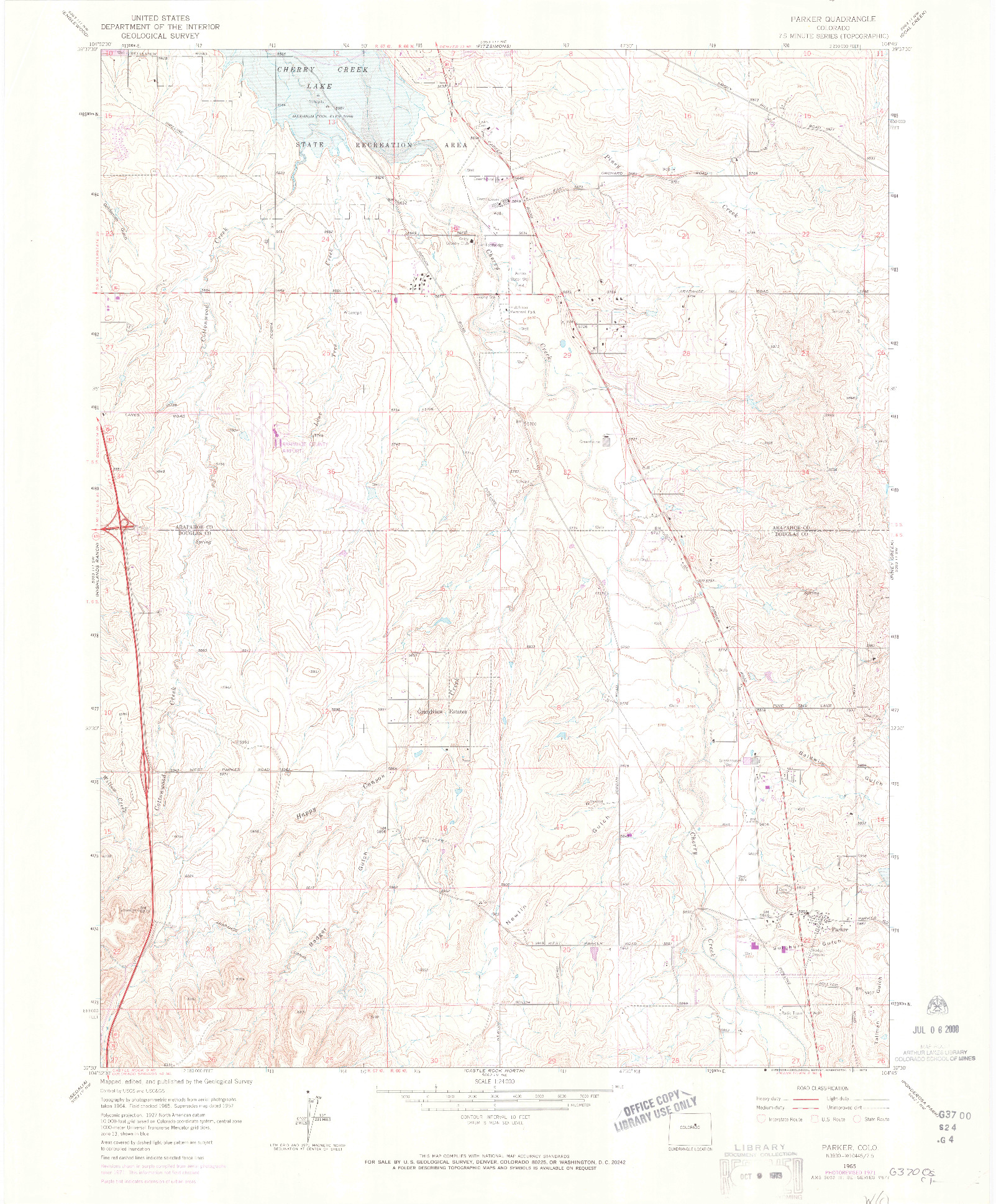 USGS 1:24000-SCALE QUADRANGLE FOR PARKER, CO 1965