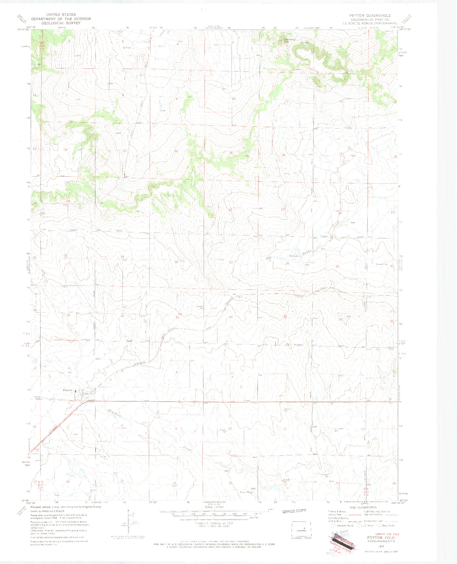 USGS 1:24000-SCALE QUADRANGLE FOR PEYTON, CO 1970