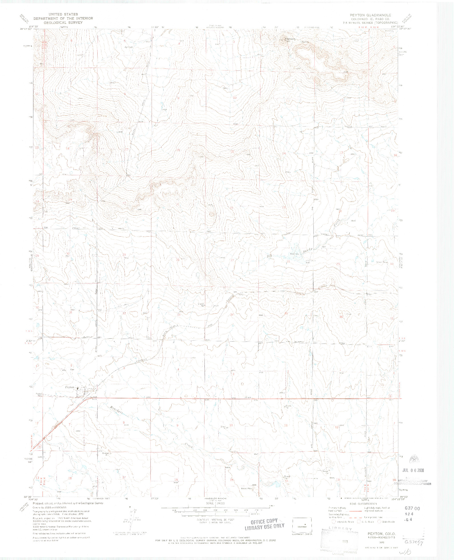 USGS 1:24000-SCALE QUADRANGLE FOR PEYTON, CO 1970