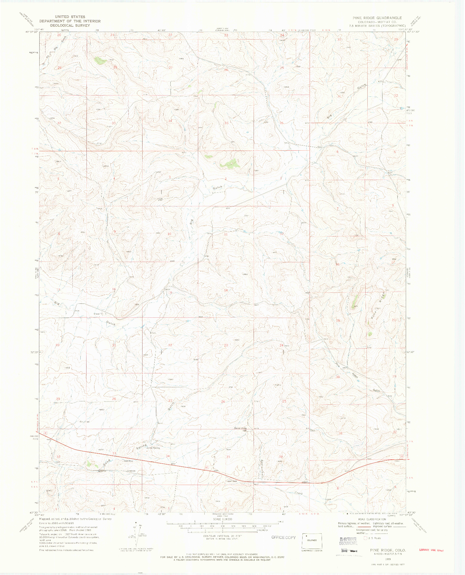 USGS 1:24000-SCALE QUADRANGLE FOR PINE RIDGE, CO 1969