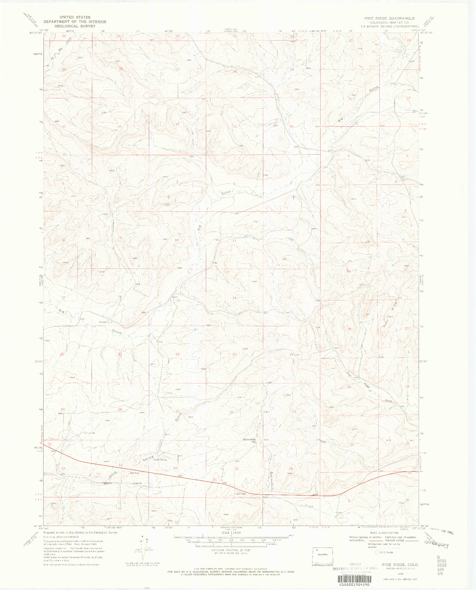 USGS 1:24000-SCALE QUADRANGLE FOR PINE RIDGE, CO 1969