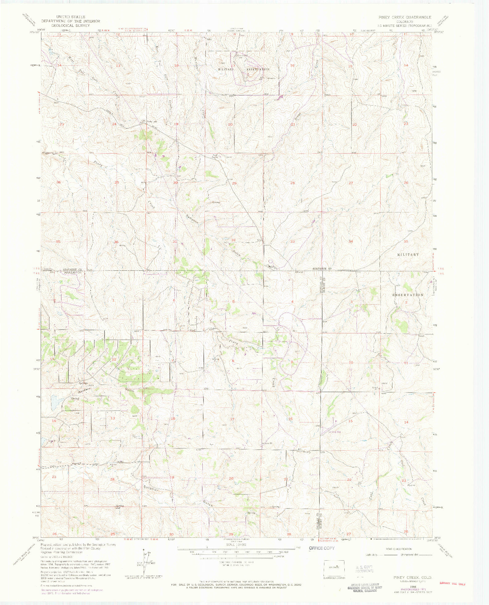 USGS 1:24000-SCALE QUADRANGLE FOR PINEY CREEK, CO 1966