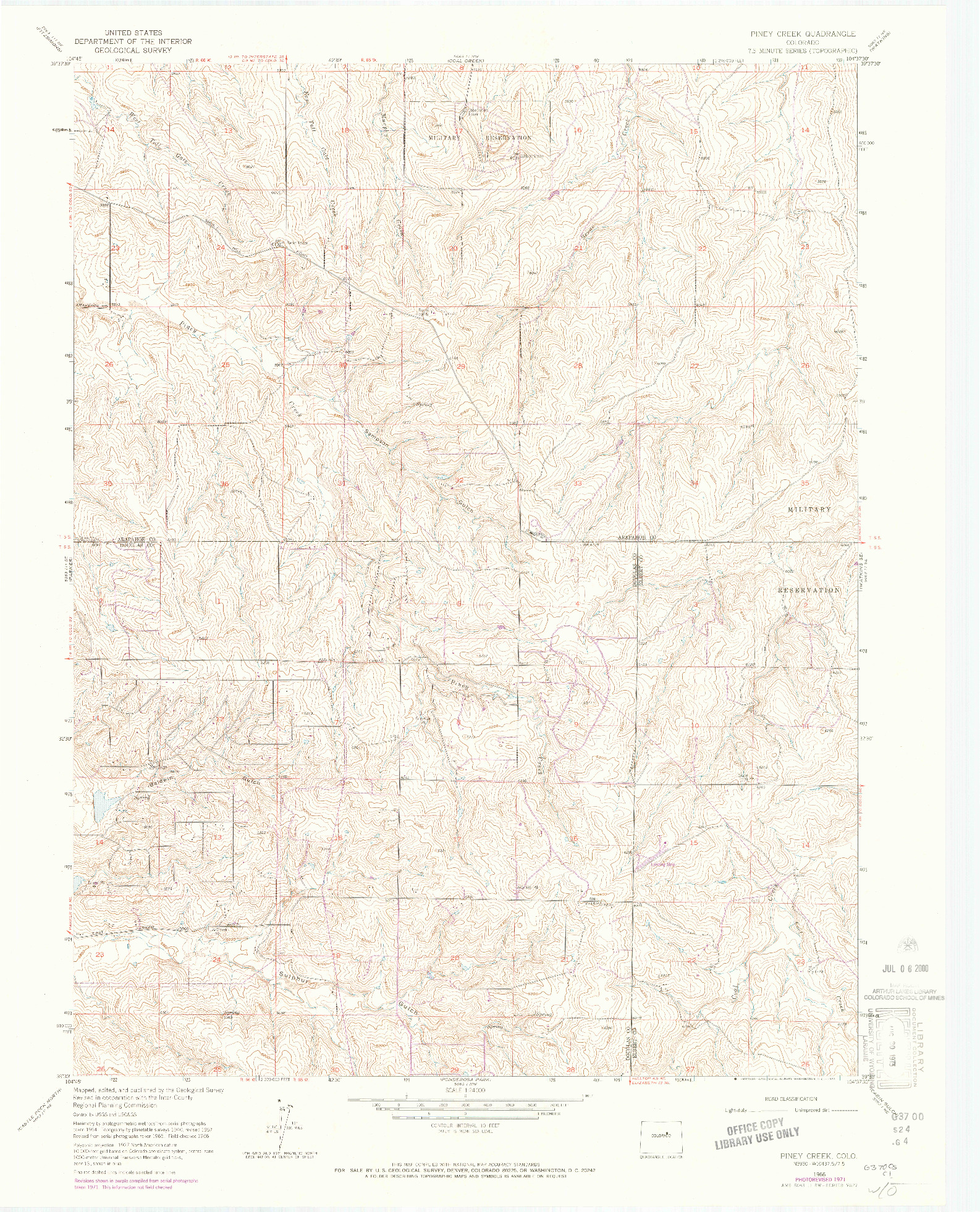 USGS 1:24000-SCALE QUADRANGLE FOR PINEY CREEK, CO 1966