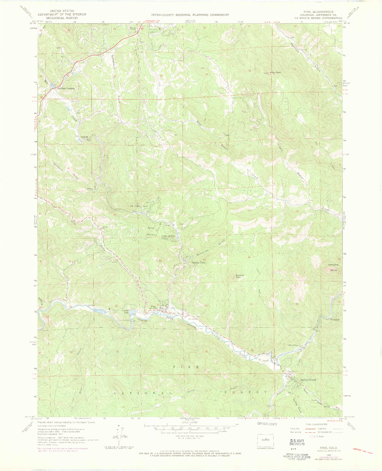 USGS 1:24000-SCALE QUADRANGLE FOR PINE, CO 1965