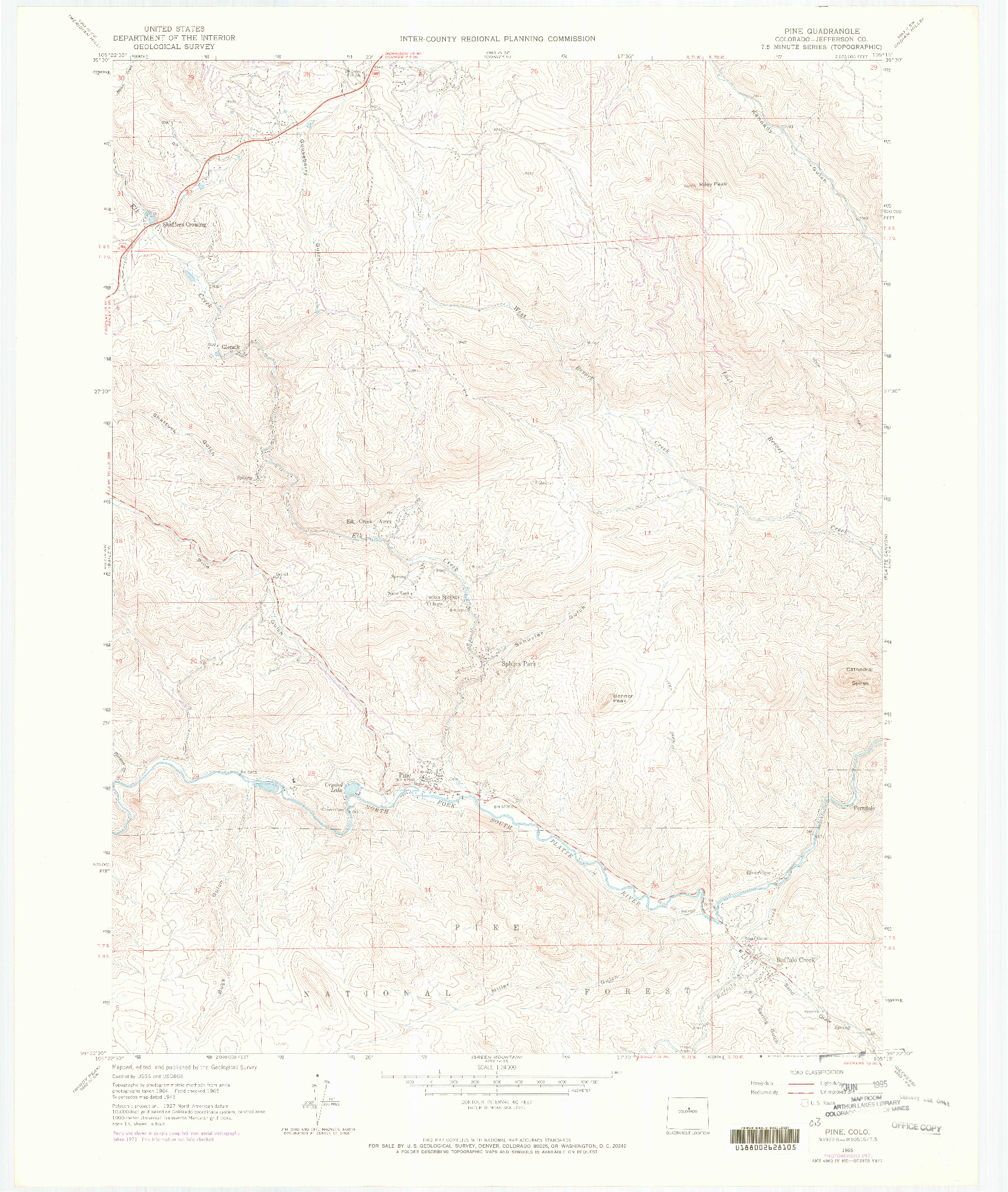 USGS 1:24000-SCALE QUADRANGLE FOR PINE, CO 1965