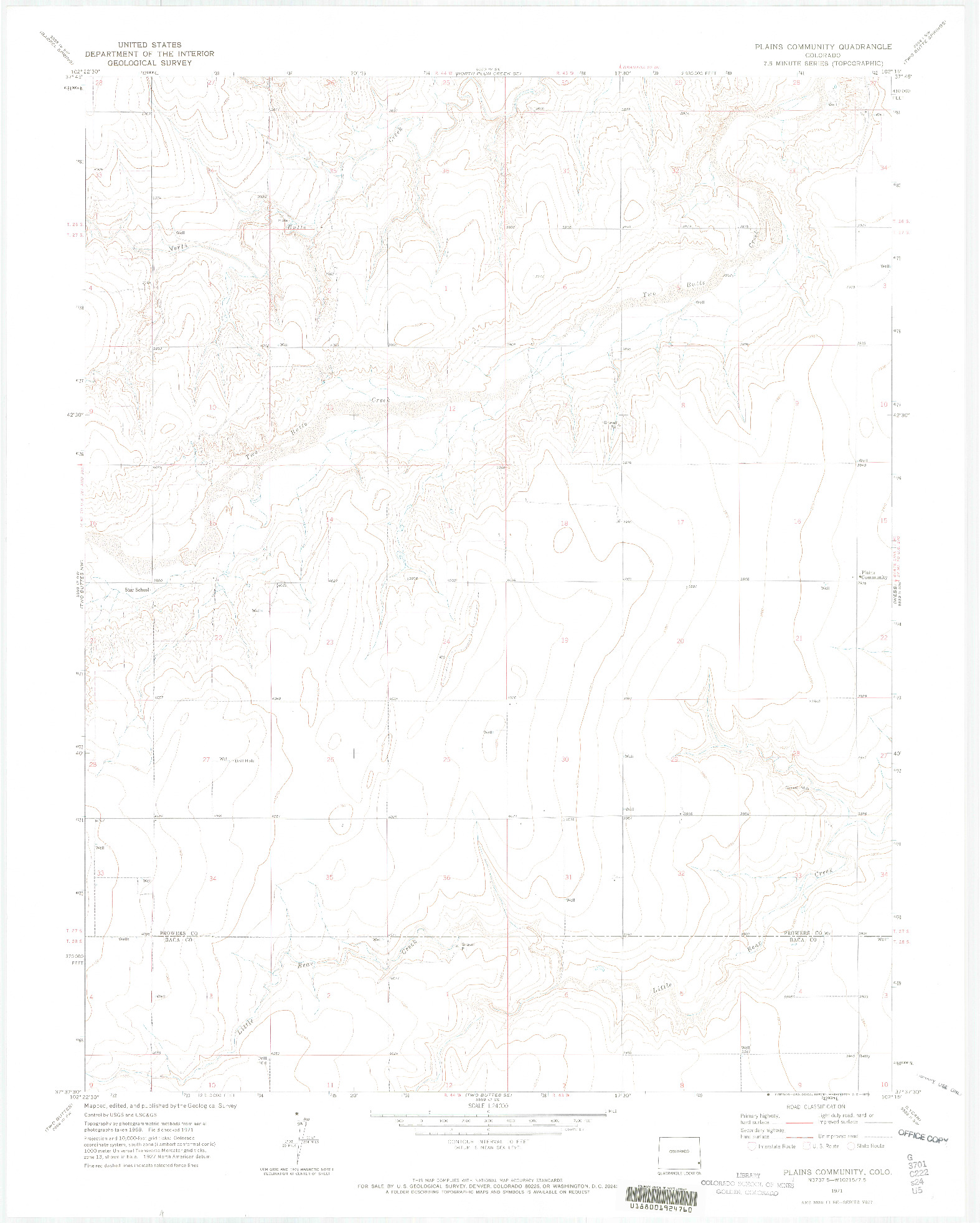 USGS 1:24000-SCALE QUADRANGLE FOR PLAINS COMMUNITY, CO 1971