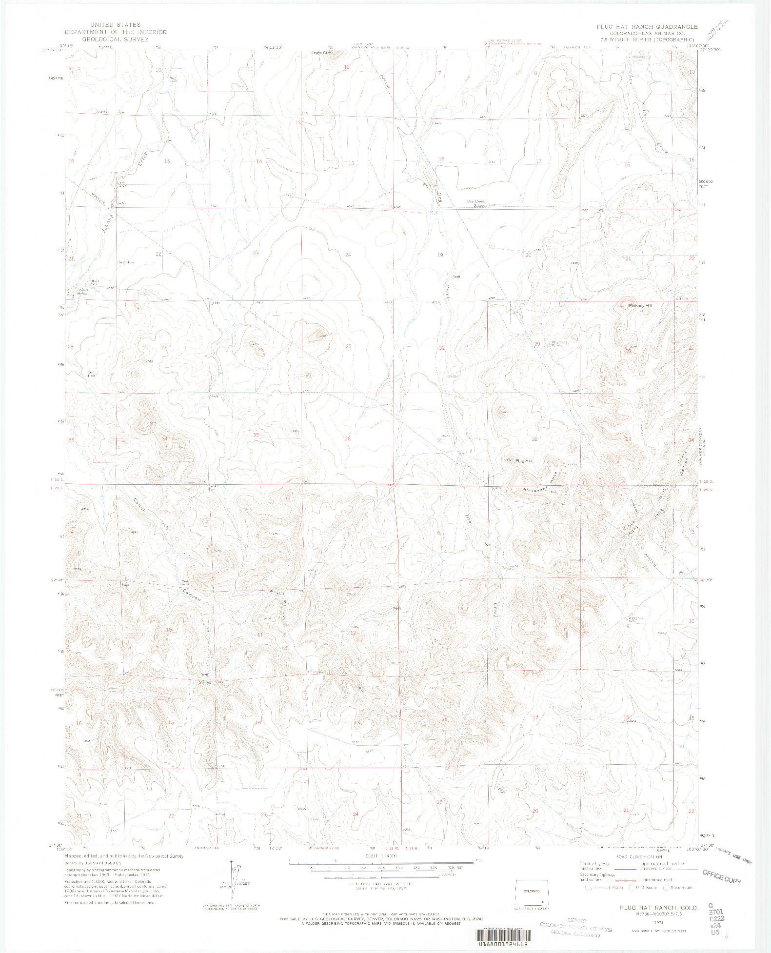 USGS 1:24000-SCALE QUADRANGLE FOR PLUG HAT RANCH, CO 1971