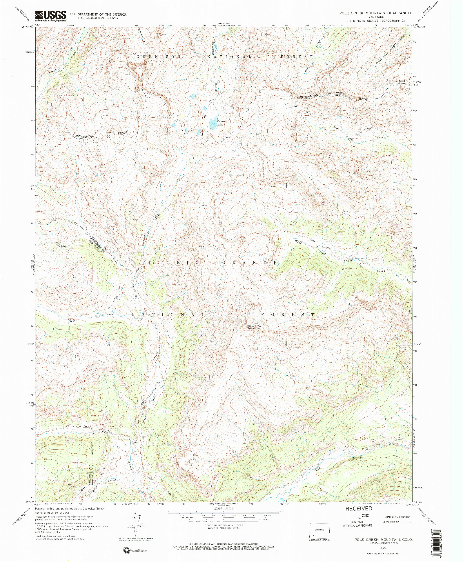 USGS 1:24000-SCALE QUADRANGLE FOR POLE CREEK MOUNTAIN, CO 1964
