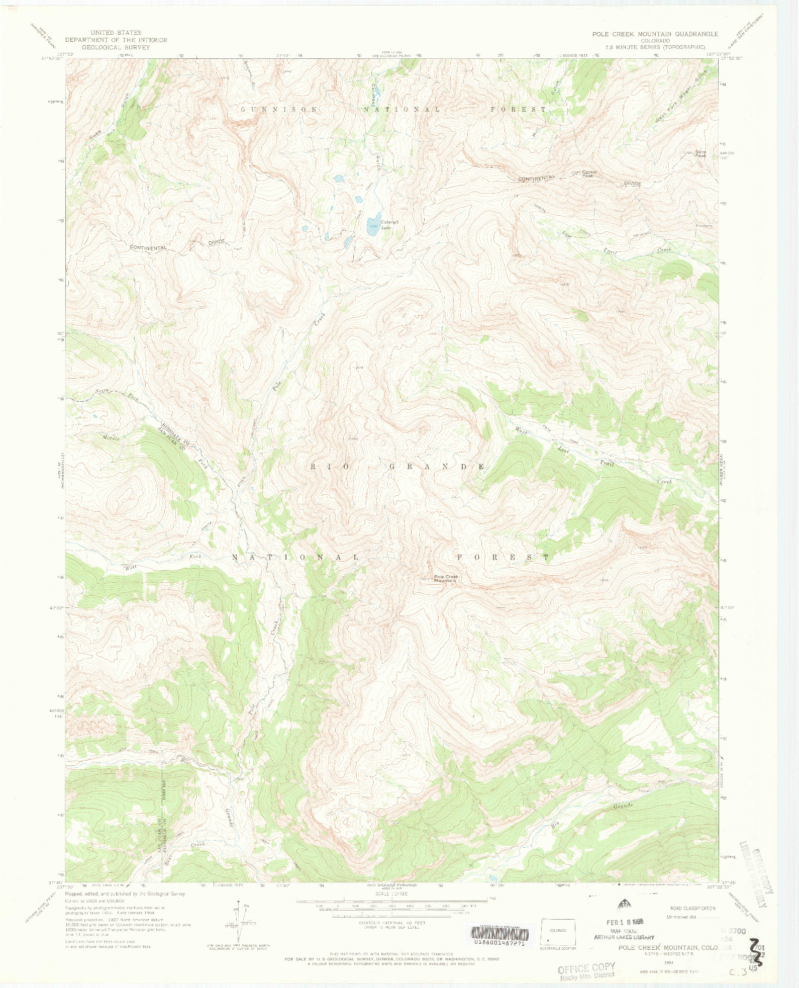 USGS 1:24000-SCALE QUADRANGLE FOR POLE CREEK MOUNTAIN, CO 1964