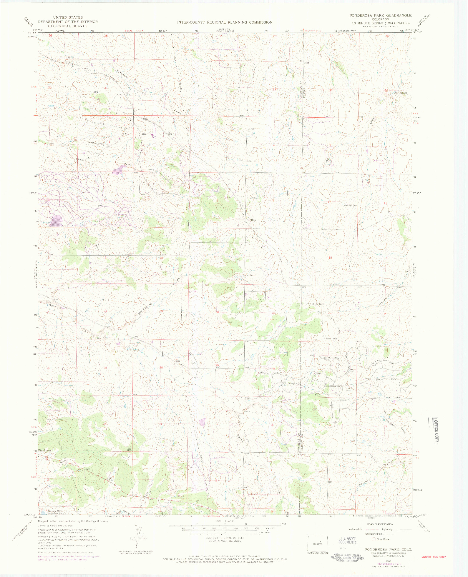 USGS 1:24000-SCALE QUADRANGLE FOR PONDEROSA PARK, CO 1966