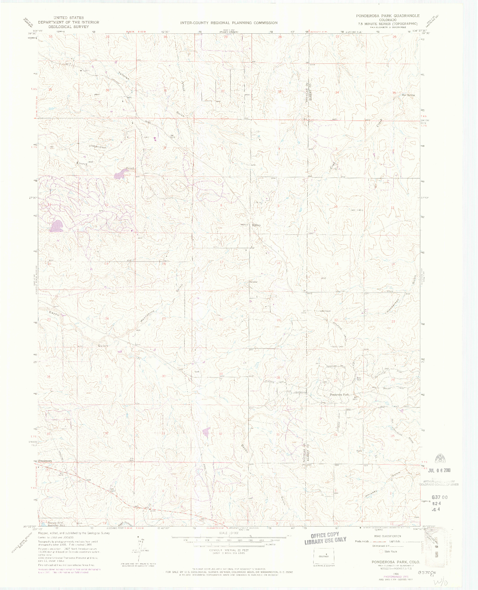 USGS 1:24000-SCALE QUADRANGLE FOR PONDEROSA PARK, CO 1966