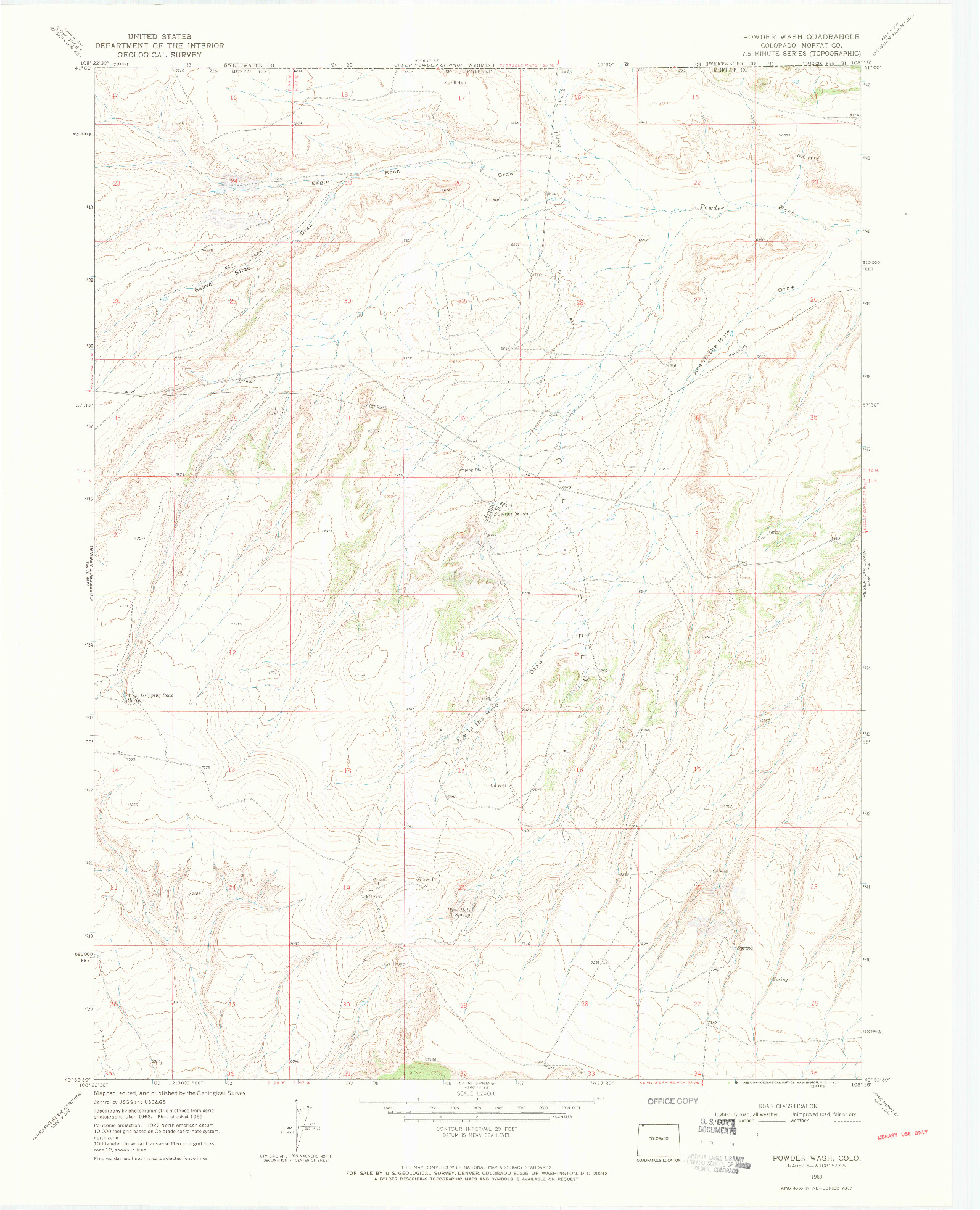 USGS 1:24000-SCALE QUADRANGLE FOR POWDER WASH, CO 1969