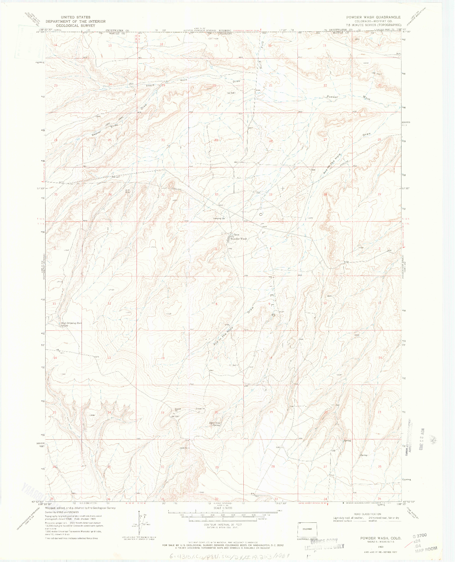 USGS 1:24000-SCALE QUADRANGLE FOR POWDER WASH, CO 1969