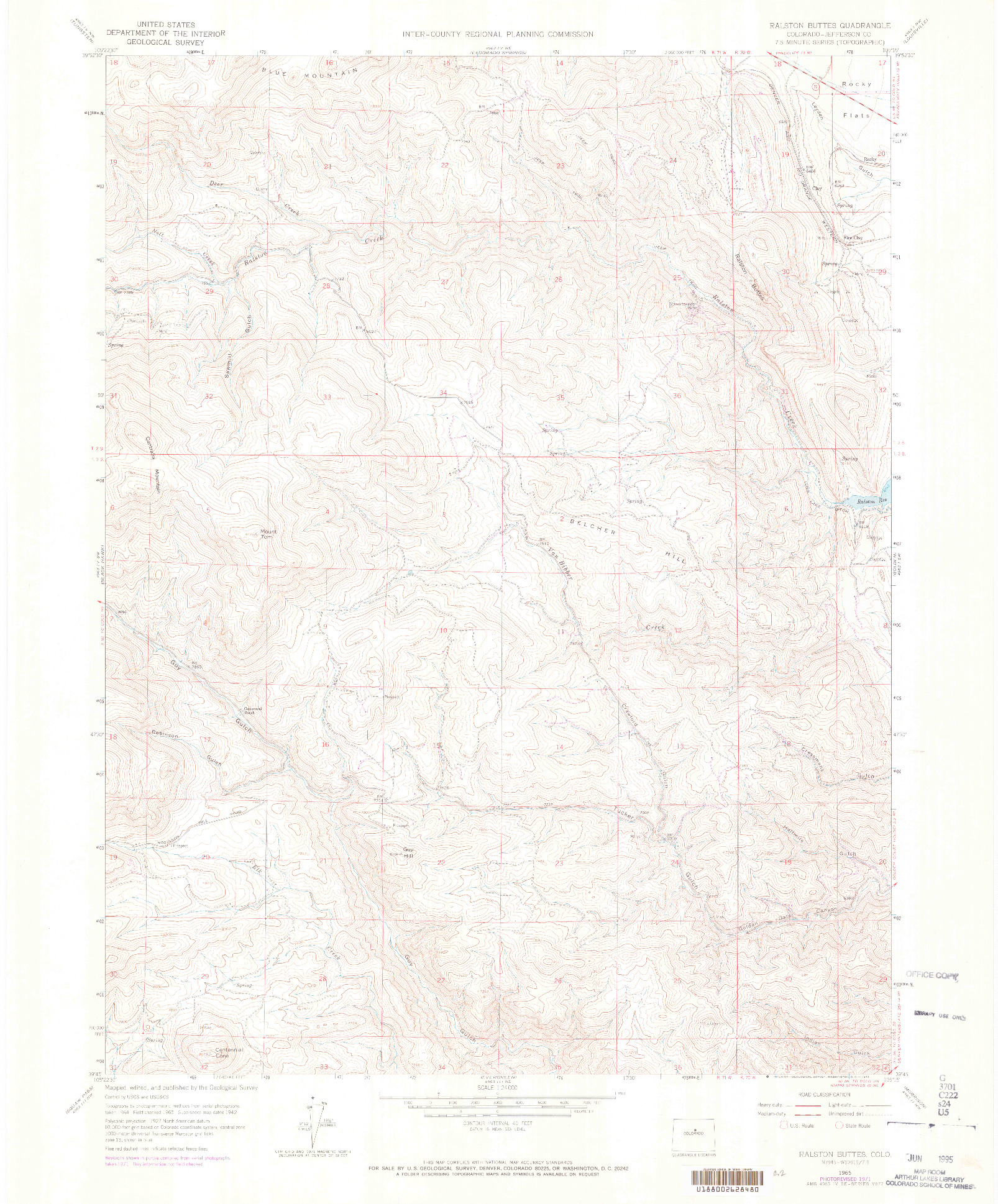 USGS 1:24000-SCALE QUADRANGLE FOR RALSTON BUTTES, CO 1965