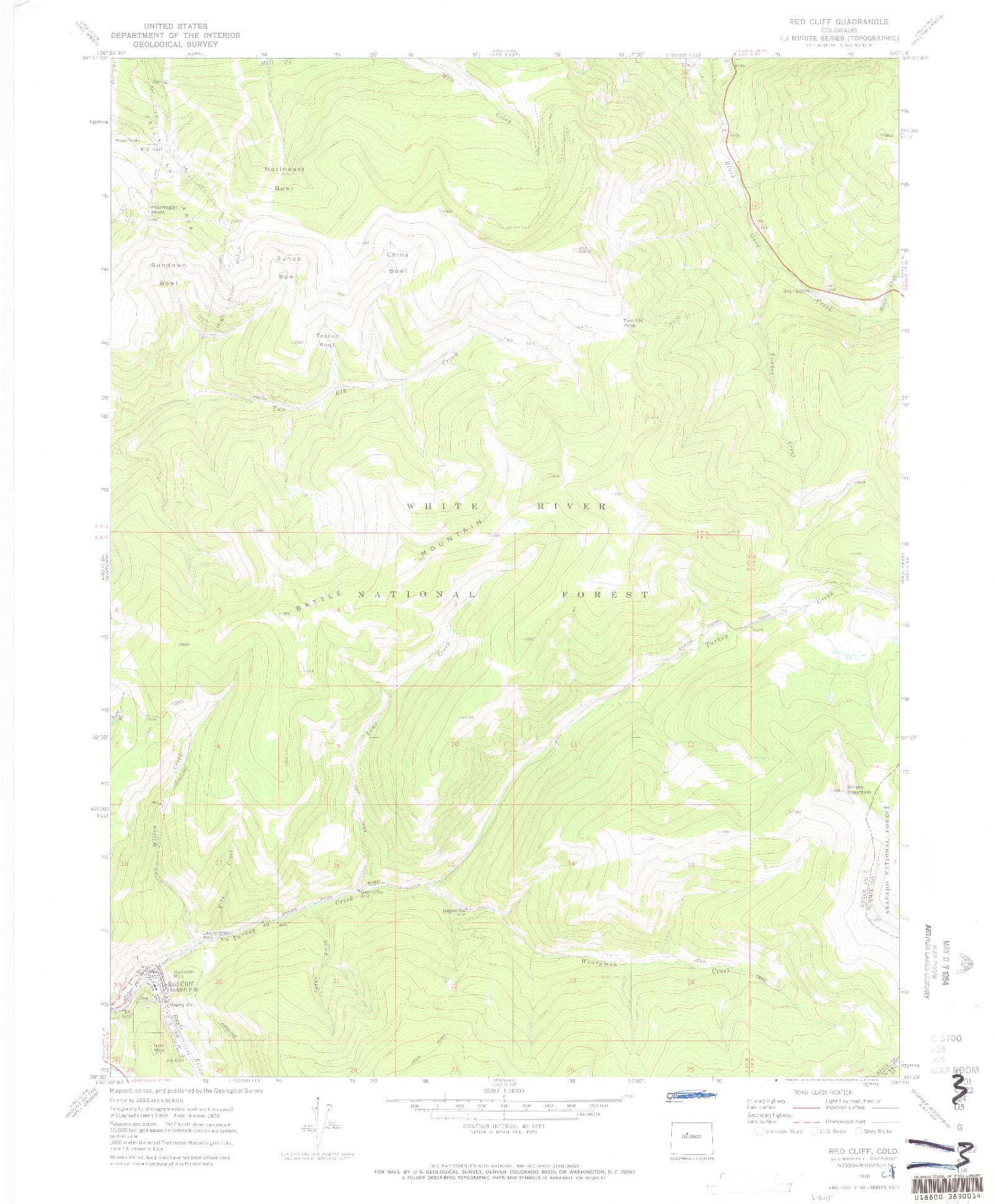 USGS 1:24000-SCALE QUADRANGLE FOR RED CLIFF, CO 1970