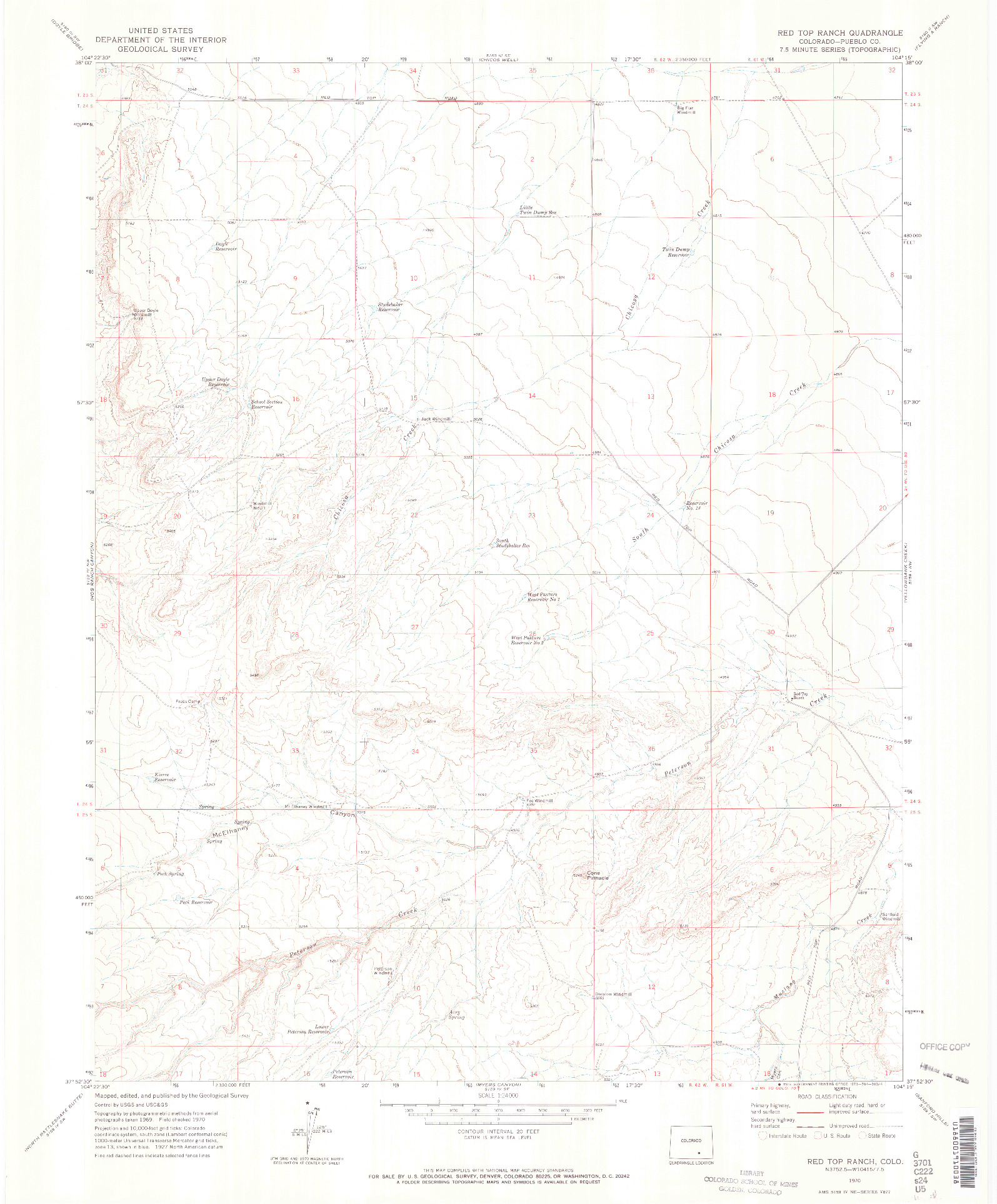 USGS 1:24000-SCALE QUADRANGLE FOR RED TOP RANCH, CO 1970