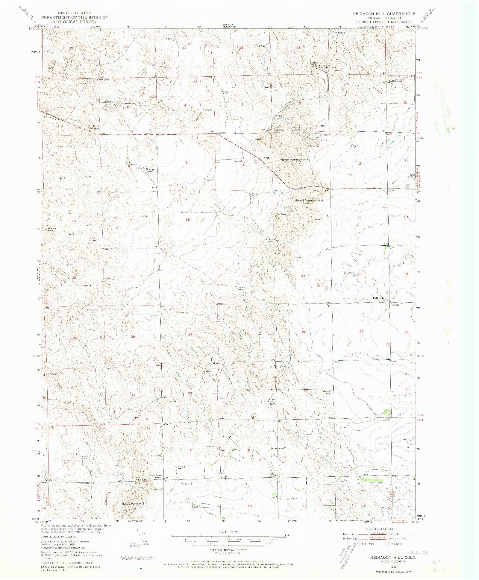 USGS 1:24000-SCALE QUADRANGLE FOR REIRADON HILL, CO 1951