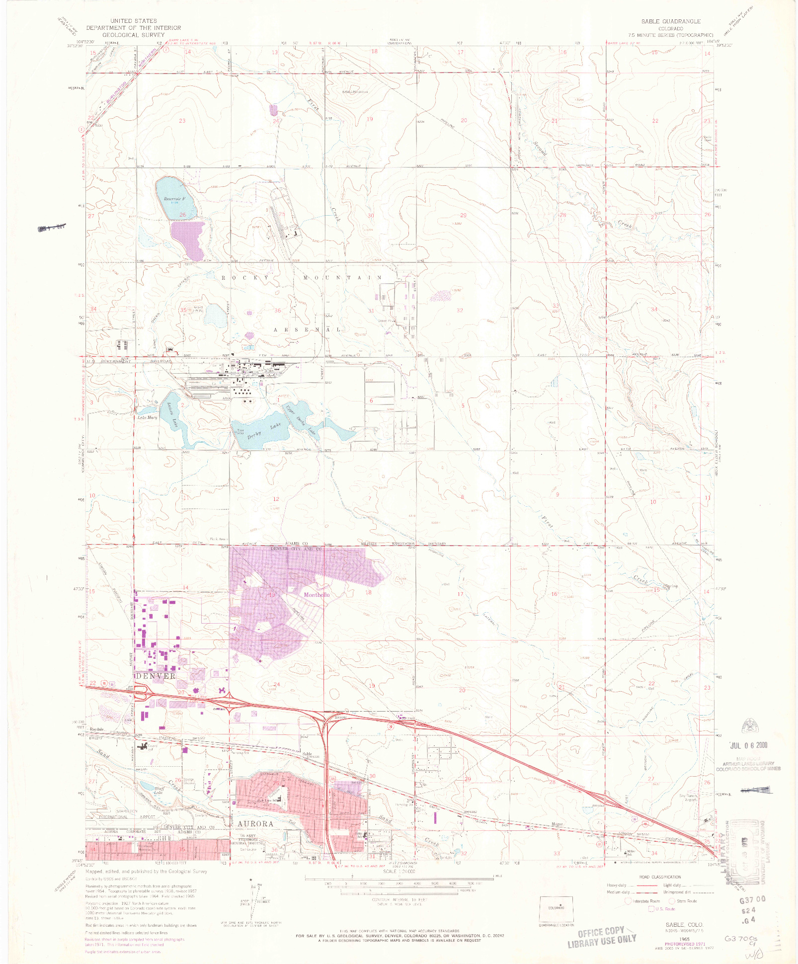 USGS 1:24000-SCALE QUADRANGLE FOR SABLE, CO 1965