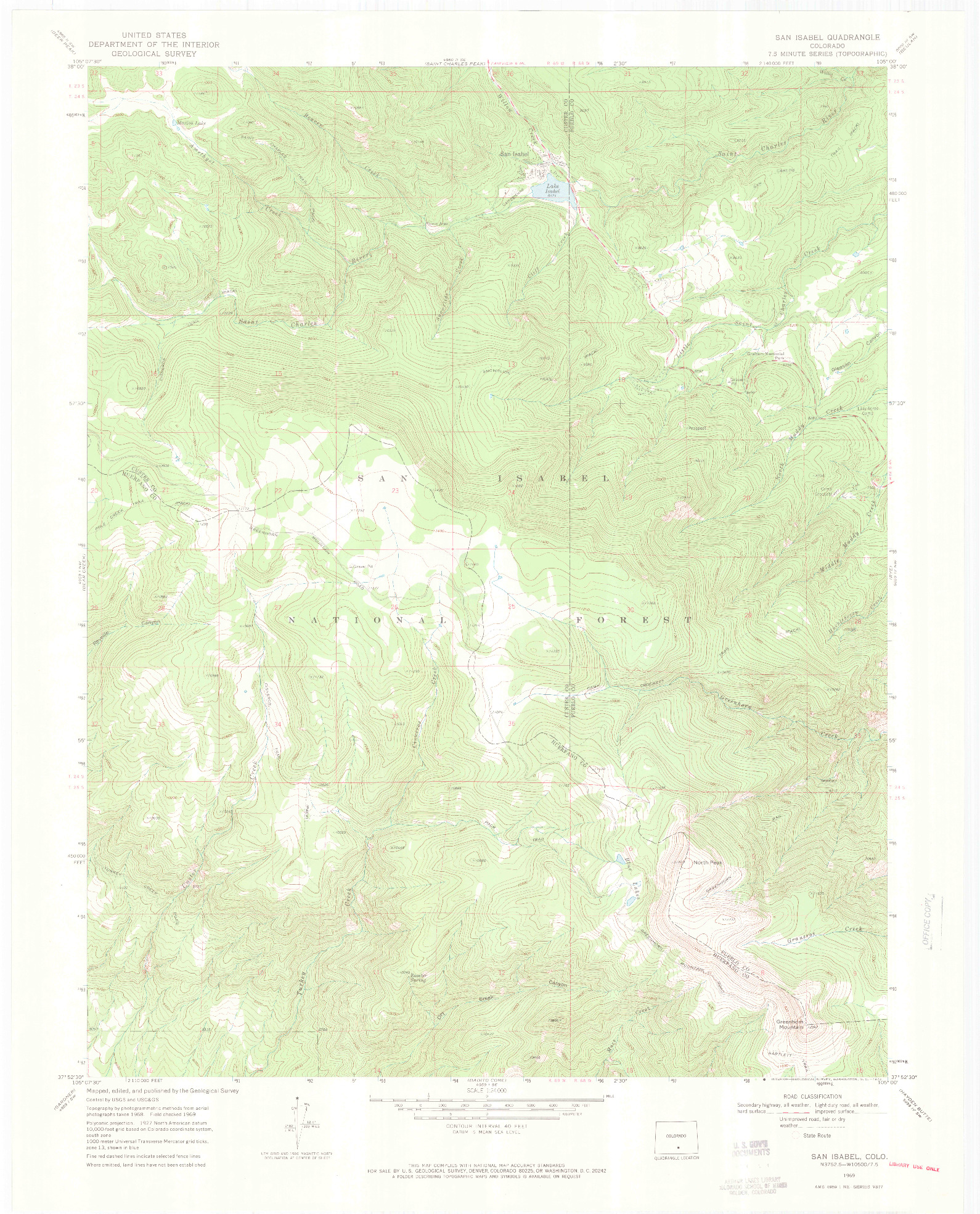USGS 1:24000-SCALE QUADRANGLE FOR SAN ISABEL, CO 1969