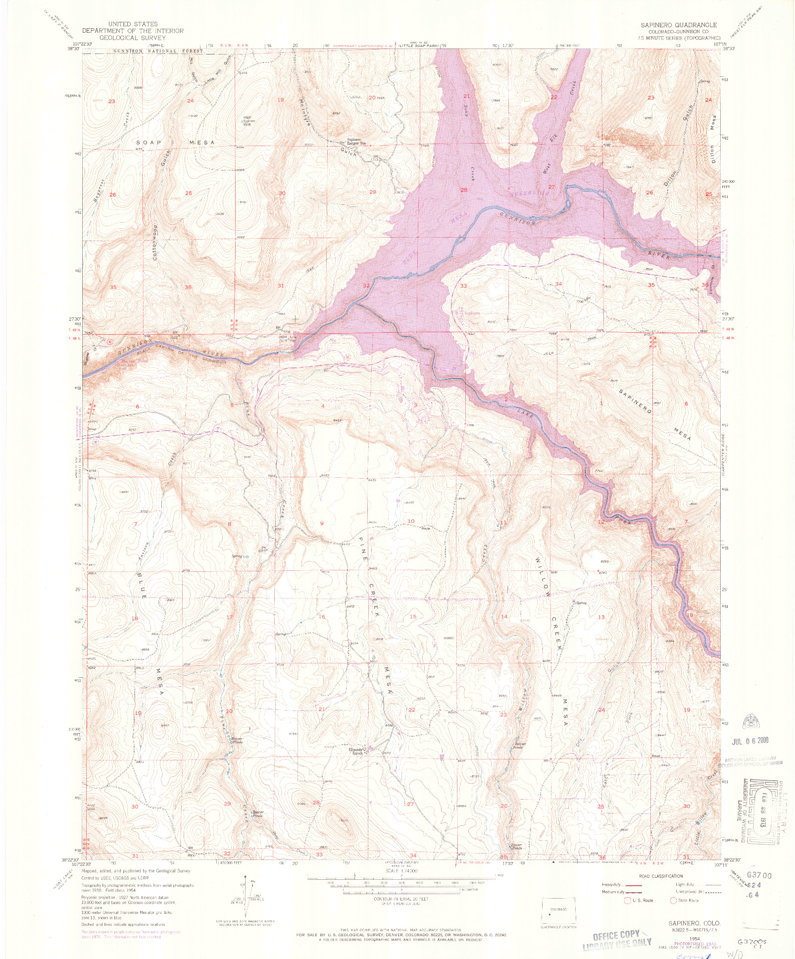 USGS 1:24000-SCALE QUADRANGLE FOR SAPINERO, CO 1954