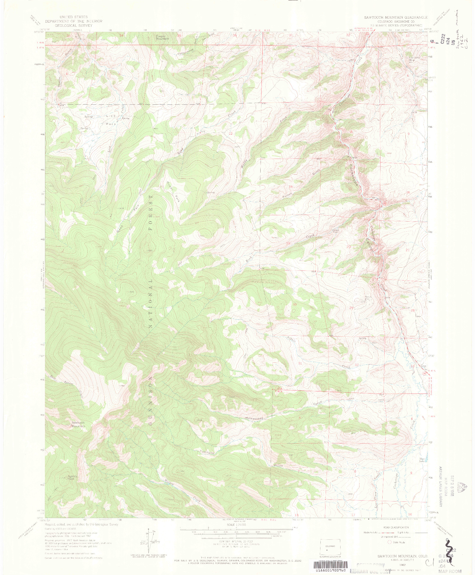 USGS 1:24000-SCALE QUADRANGLE FOR SAWTOOTH MOUNTAIN, CO 1962