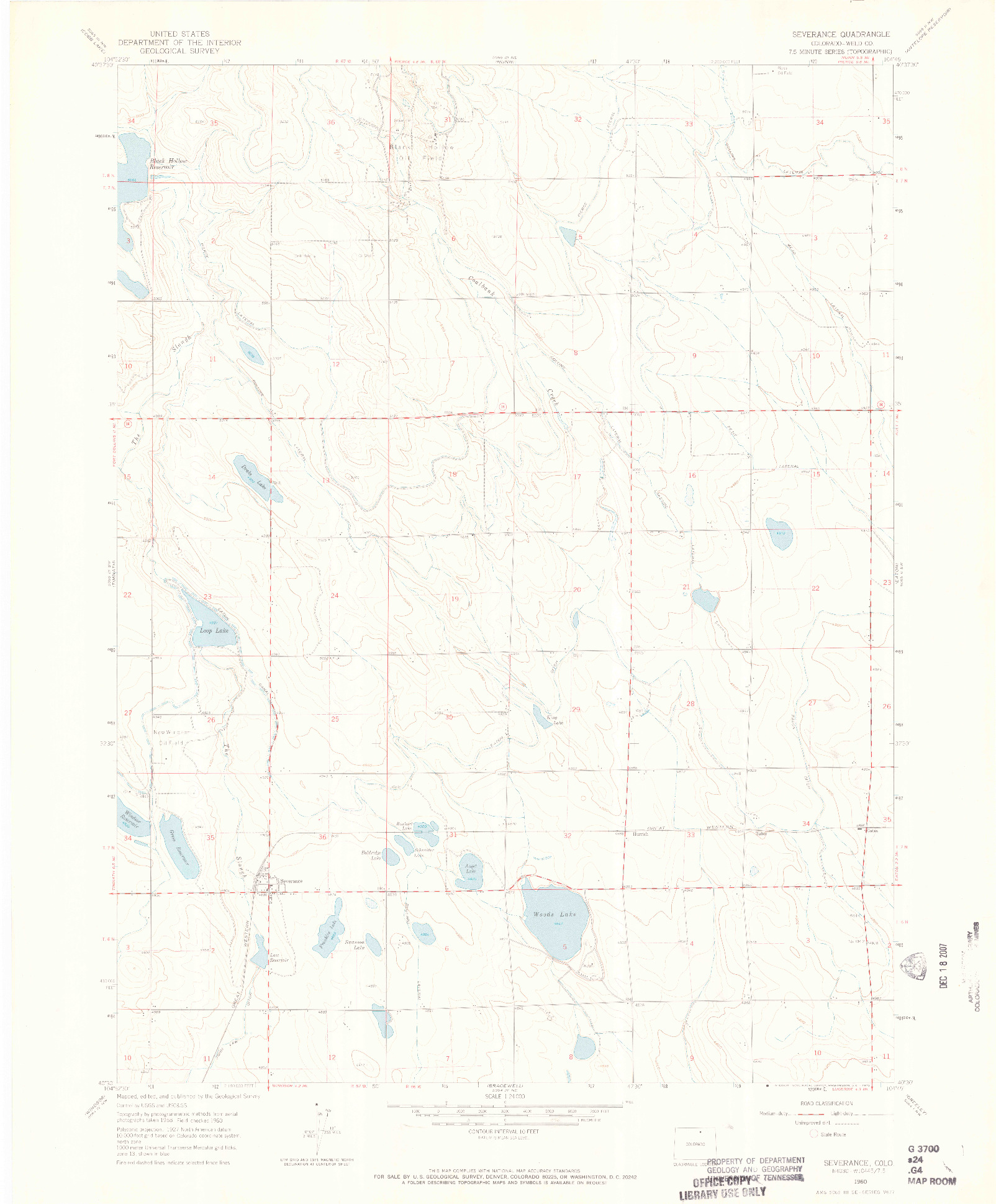 USGS 1:24000-SCALE QUADRANGLE FOR SEVERANCE, CO 1960