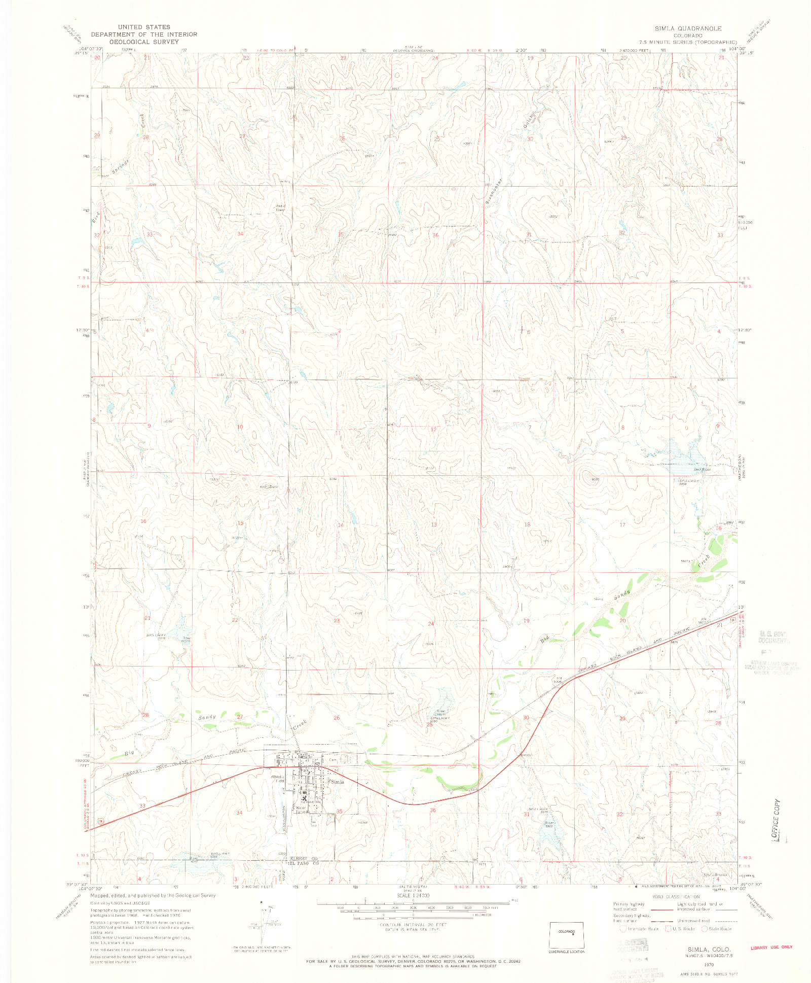 USGS 1:24000-SCALE QUADRANGLE FOR SIMLA, CO 1970