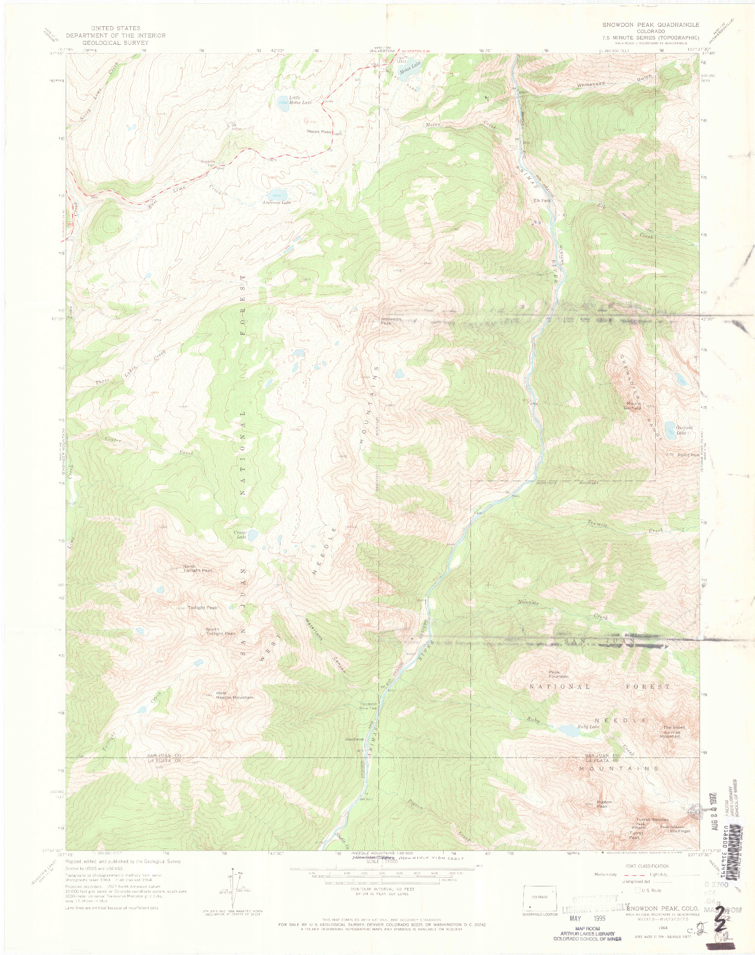 USGS 1:24000-SCALE QUADRANGLE FOR SNOWDON PEAK, CO 1964