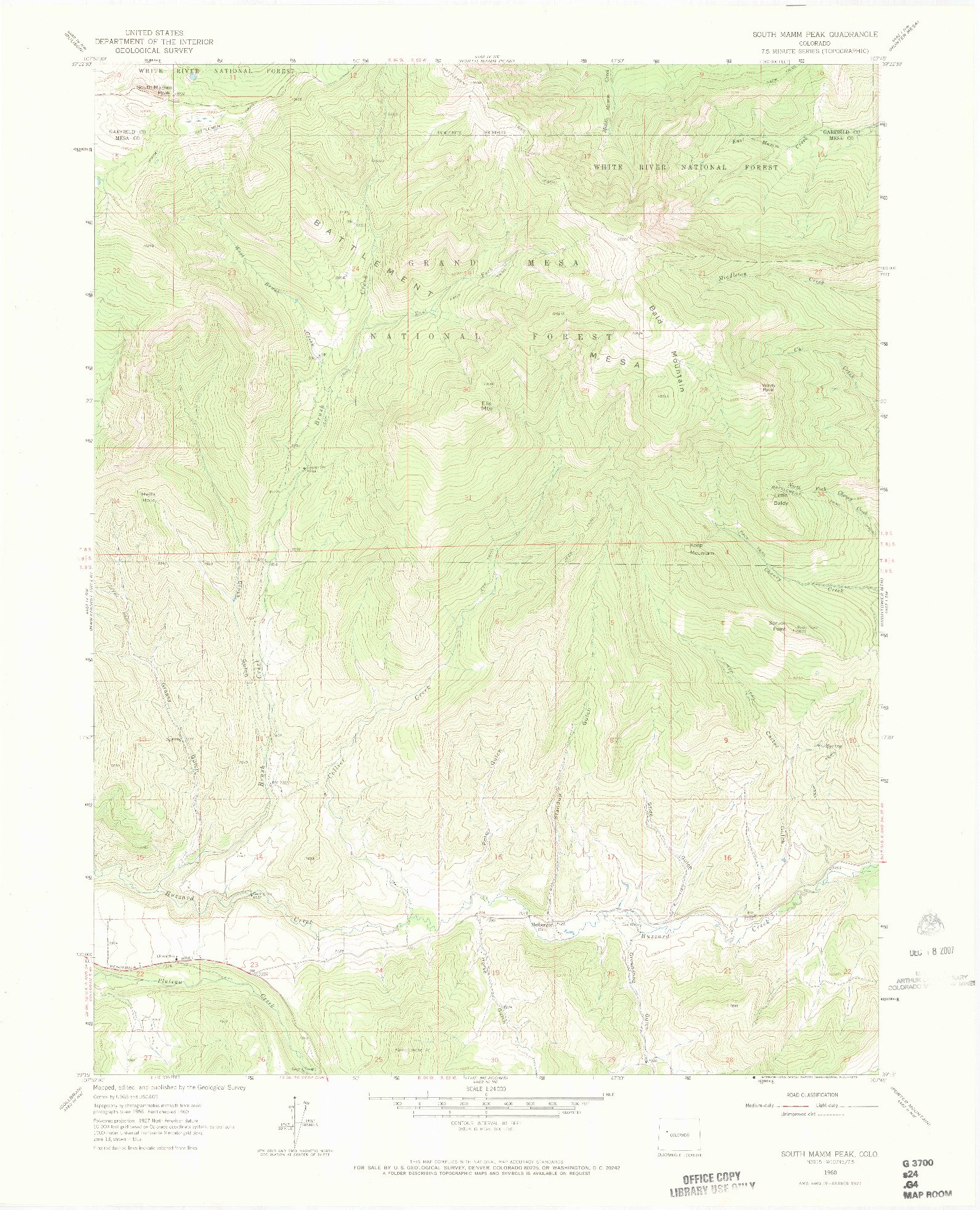 USGS 1:24000-SCALE QUADRANGLE FOR SOUTH MAMM PEAK, CO 1960