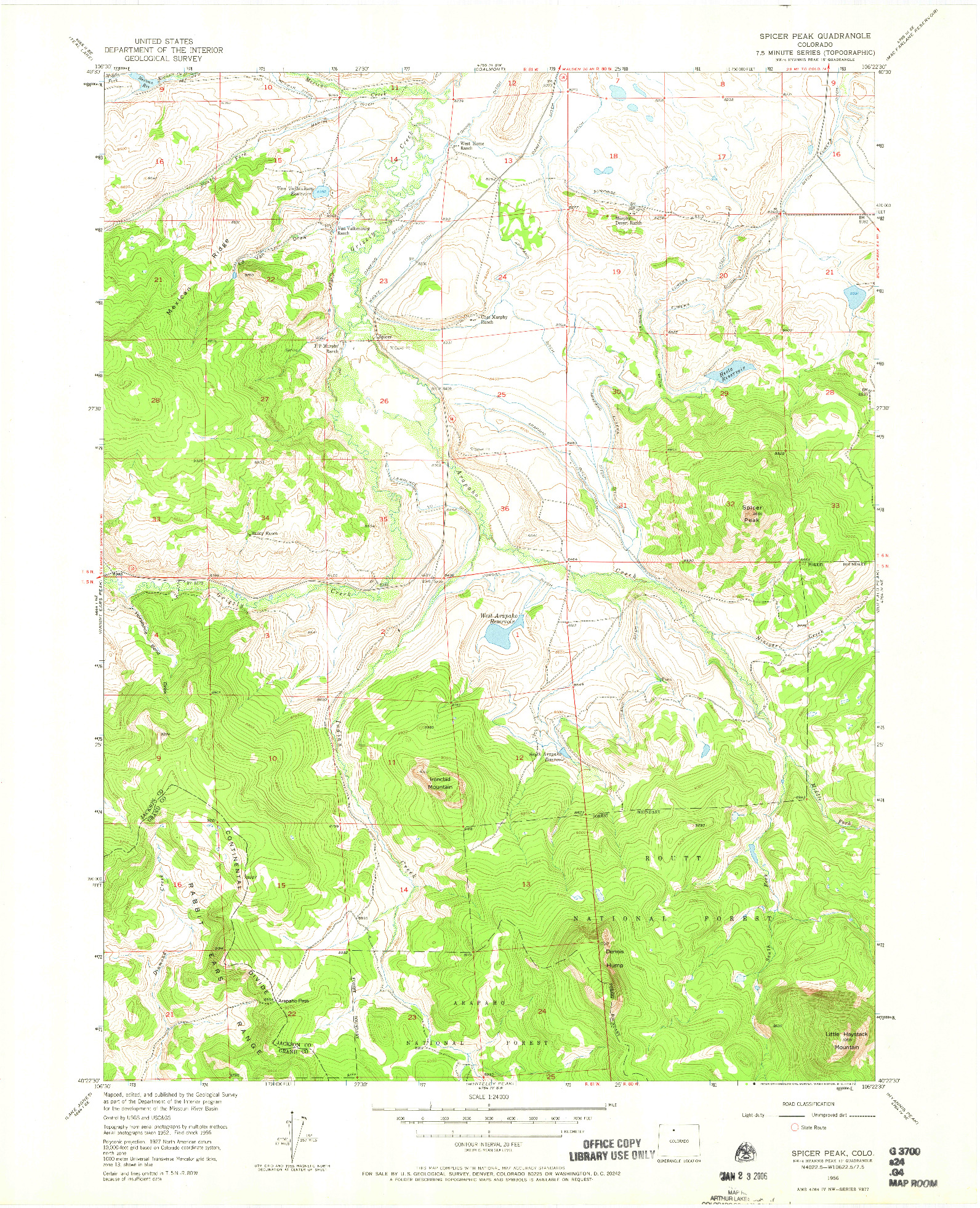 USGS 1:24000-SCALE QUADRANGLE FOR SPICER PEAK, CO 1956