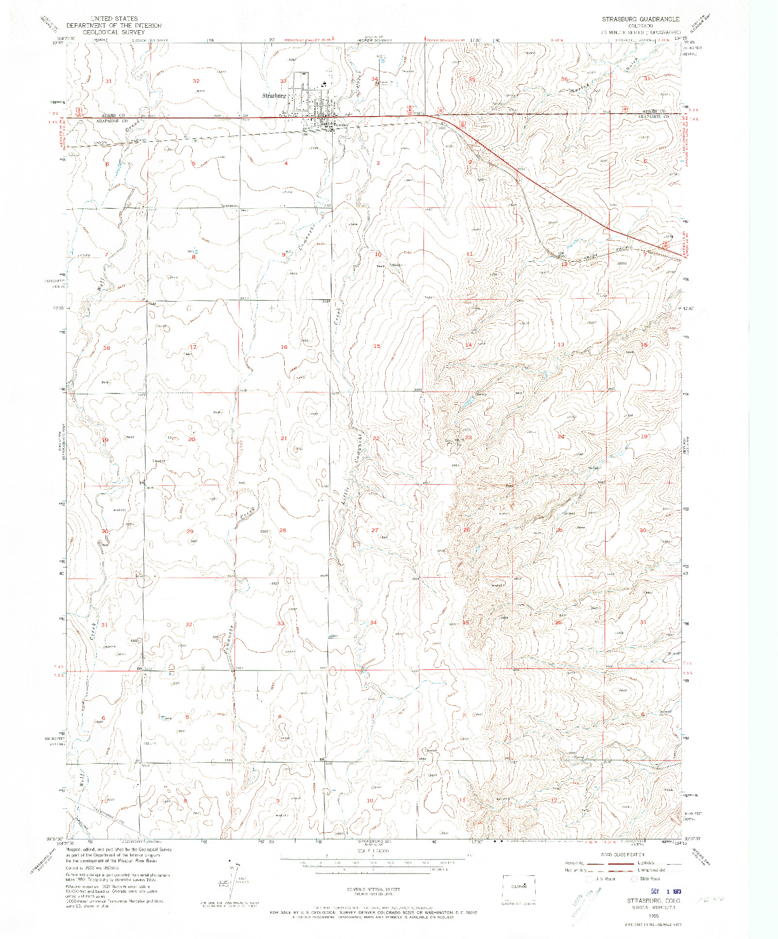 USGS 1:24000-SCALE QUADRANGLE FOR STRASBURG, CO 1955