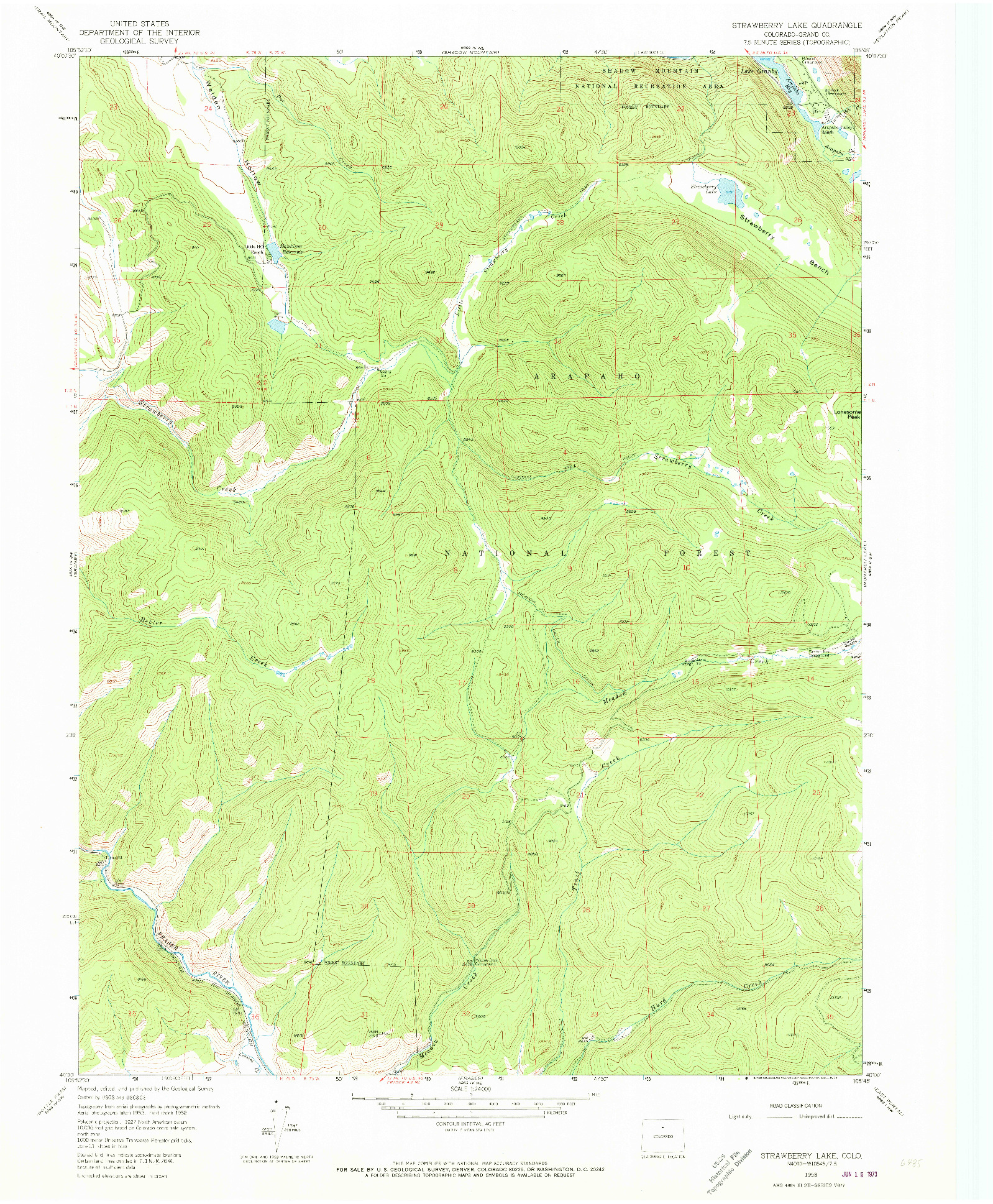 USGS 1:24000-SCALE QUADRANGLE FOR STRAWBERRY LAKE, CO 1958