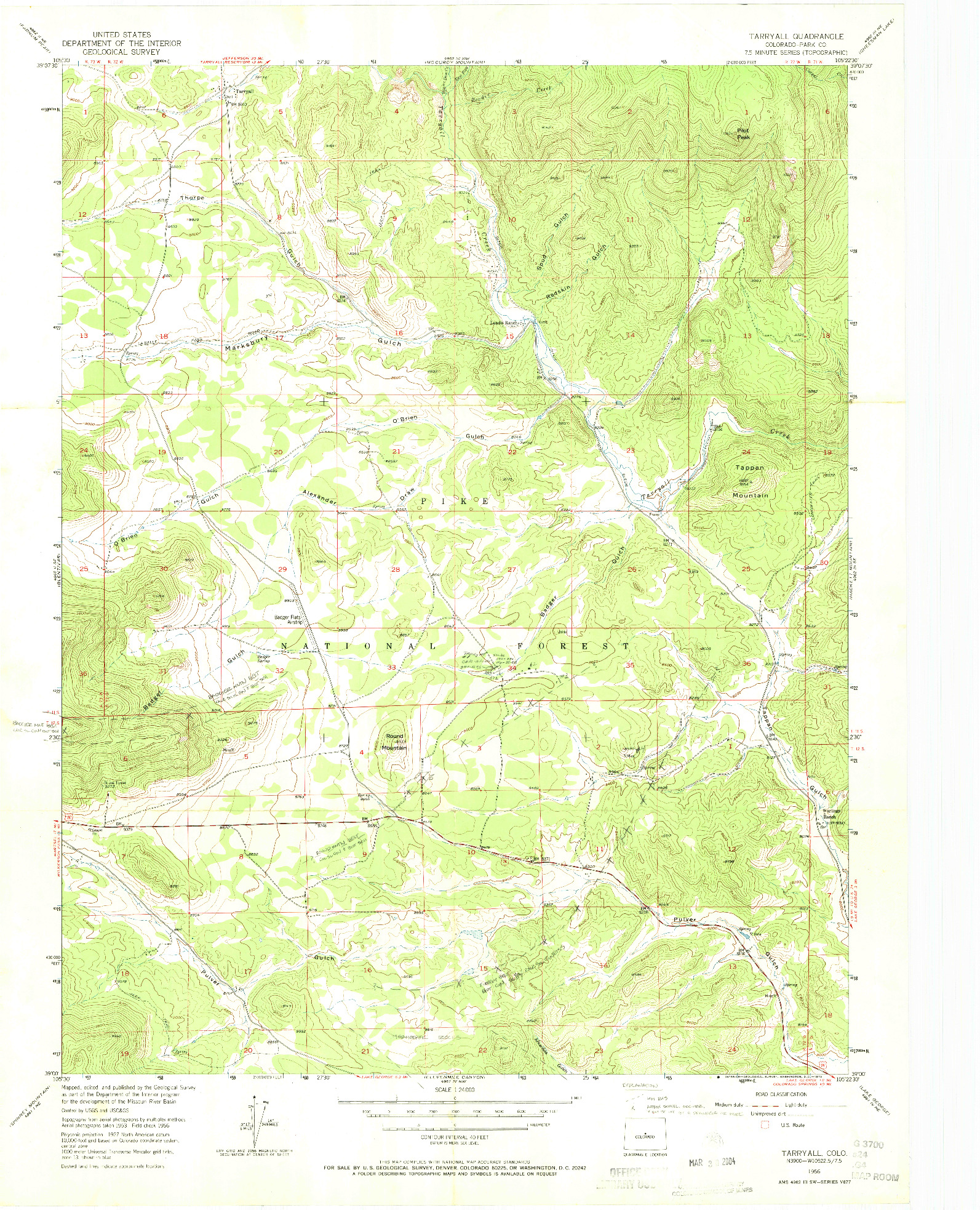 USGS 1:24000-SCALE QUADRANGLE FOR TARRYALL, CO 1956