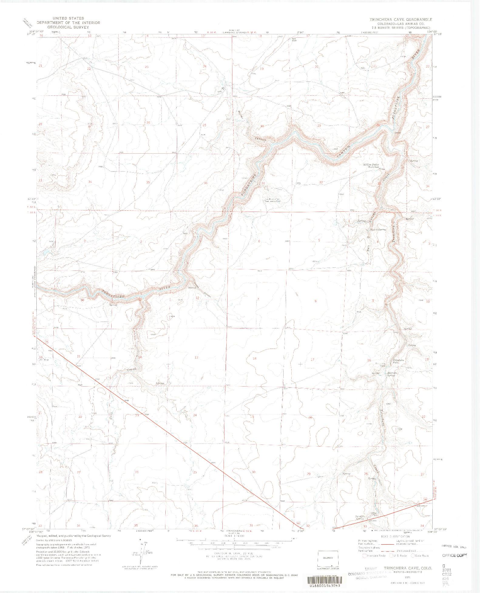 USGS 1:24000-SCALE QUADRANGLE FOR TRINCHERA CAVE, CO 1971