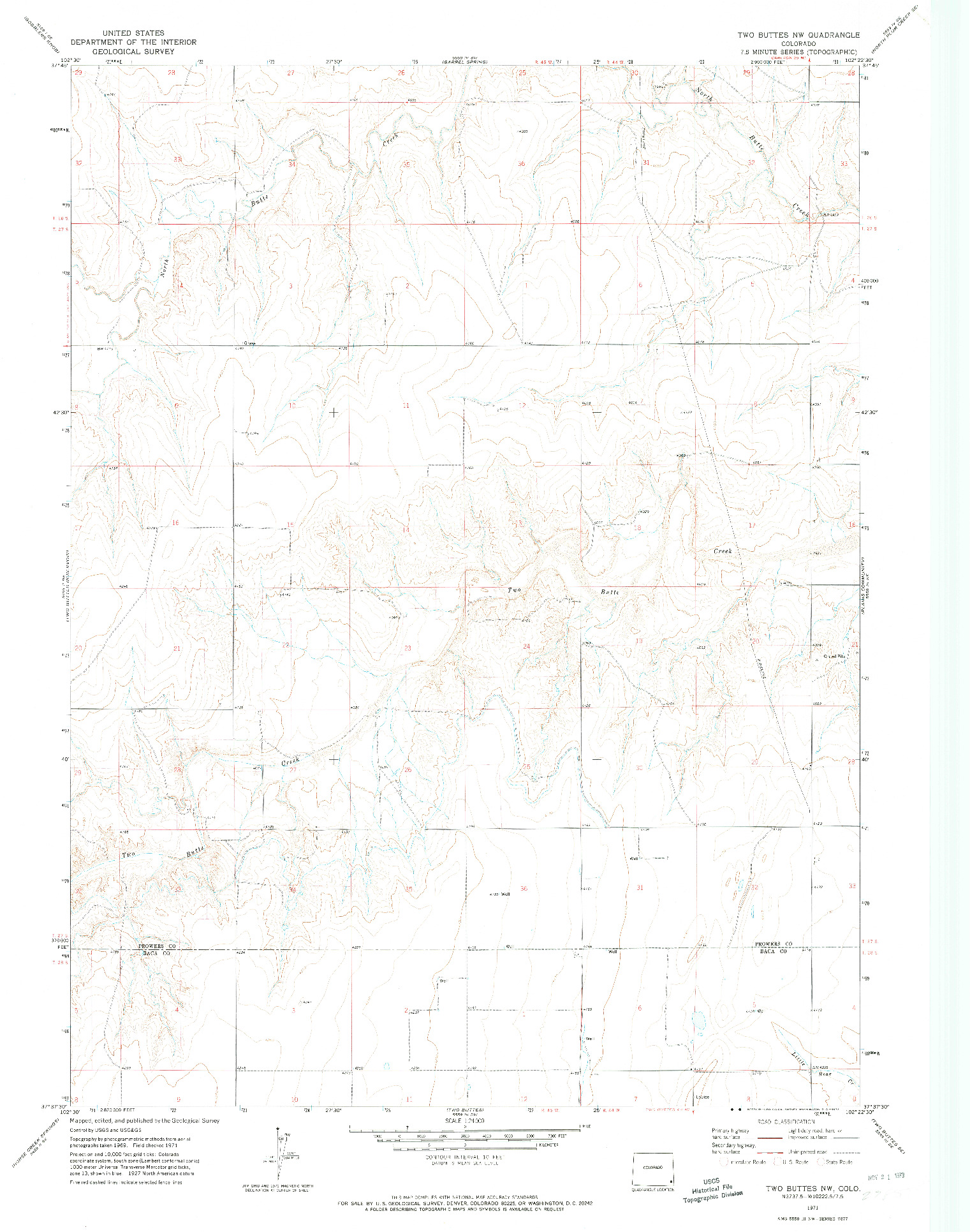 USGS 1:24000-SCALE QUADRANGLE FOR TWIN BUTTES, CO 1971