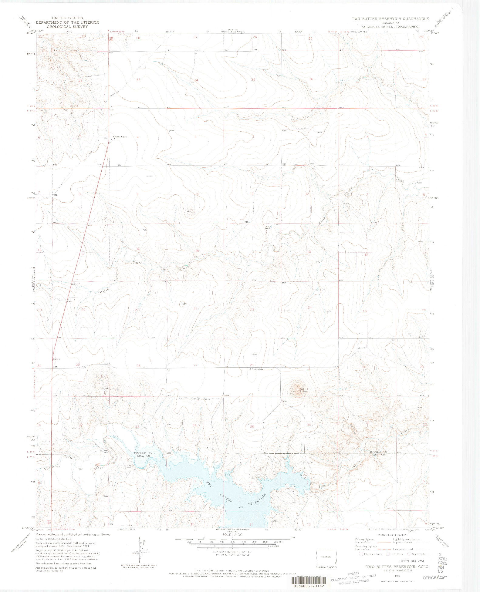 USGS 1:24000-SCALE QUADRANGLE FOR TWO BUTTES RESERVOIR, CO 1971