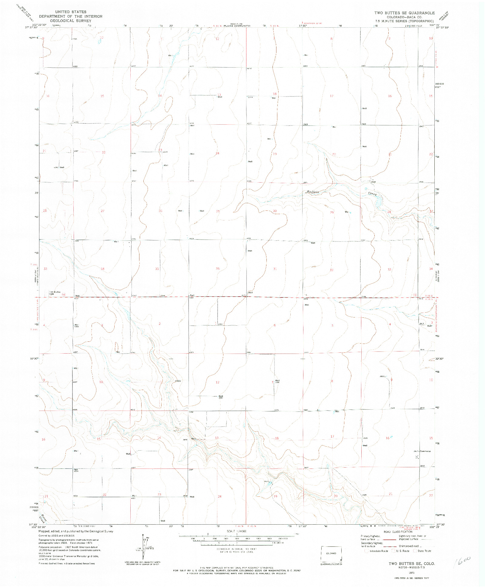 USGS 1:24000-SCALE QUADRANGLE FOR TWO BUTTES SE, CO 1971