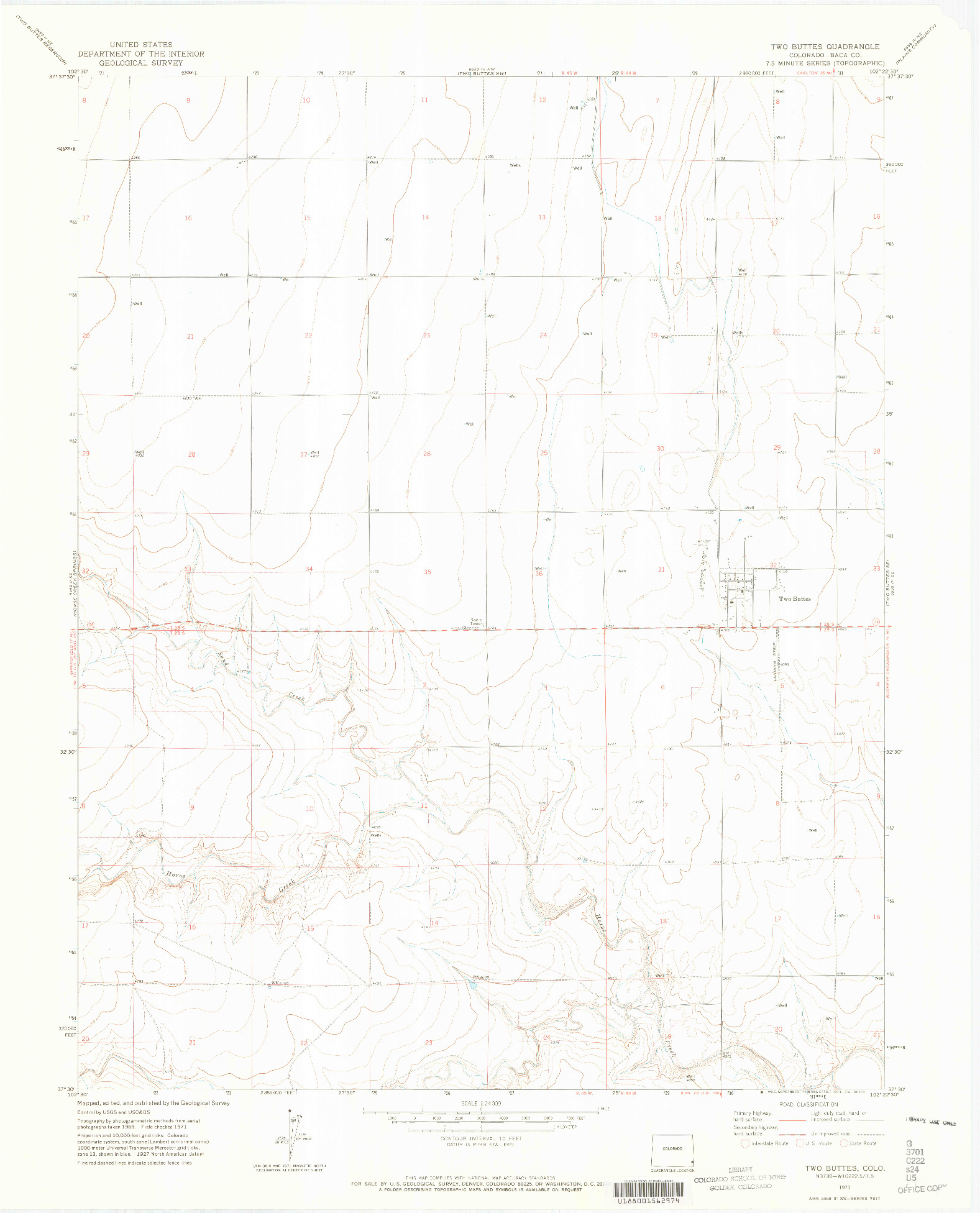 USGS 1:24000-SCALE QUADRANGLE FOR TWO BUTTES, CO 1971